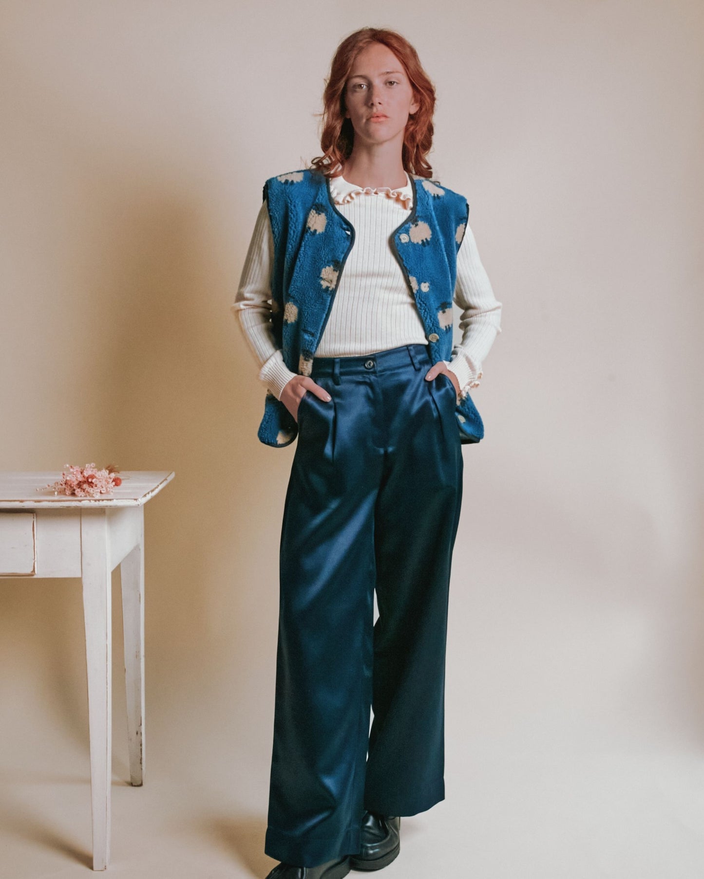 Pantalon - Satiné bleu marine
