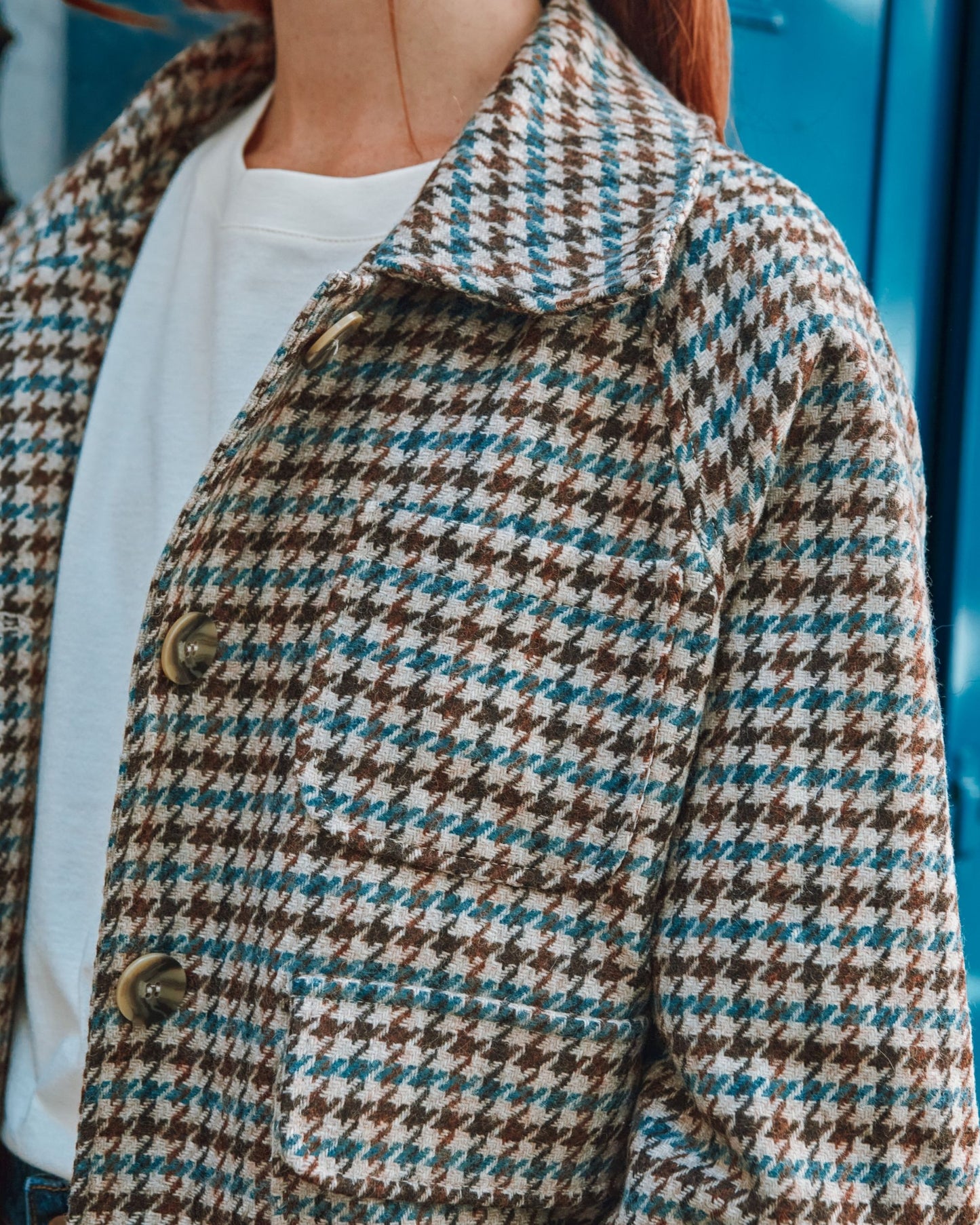 Blouson pied de coq beige et marron