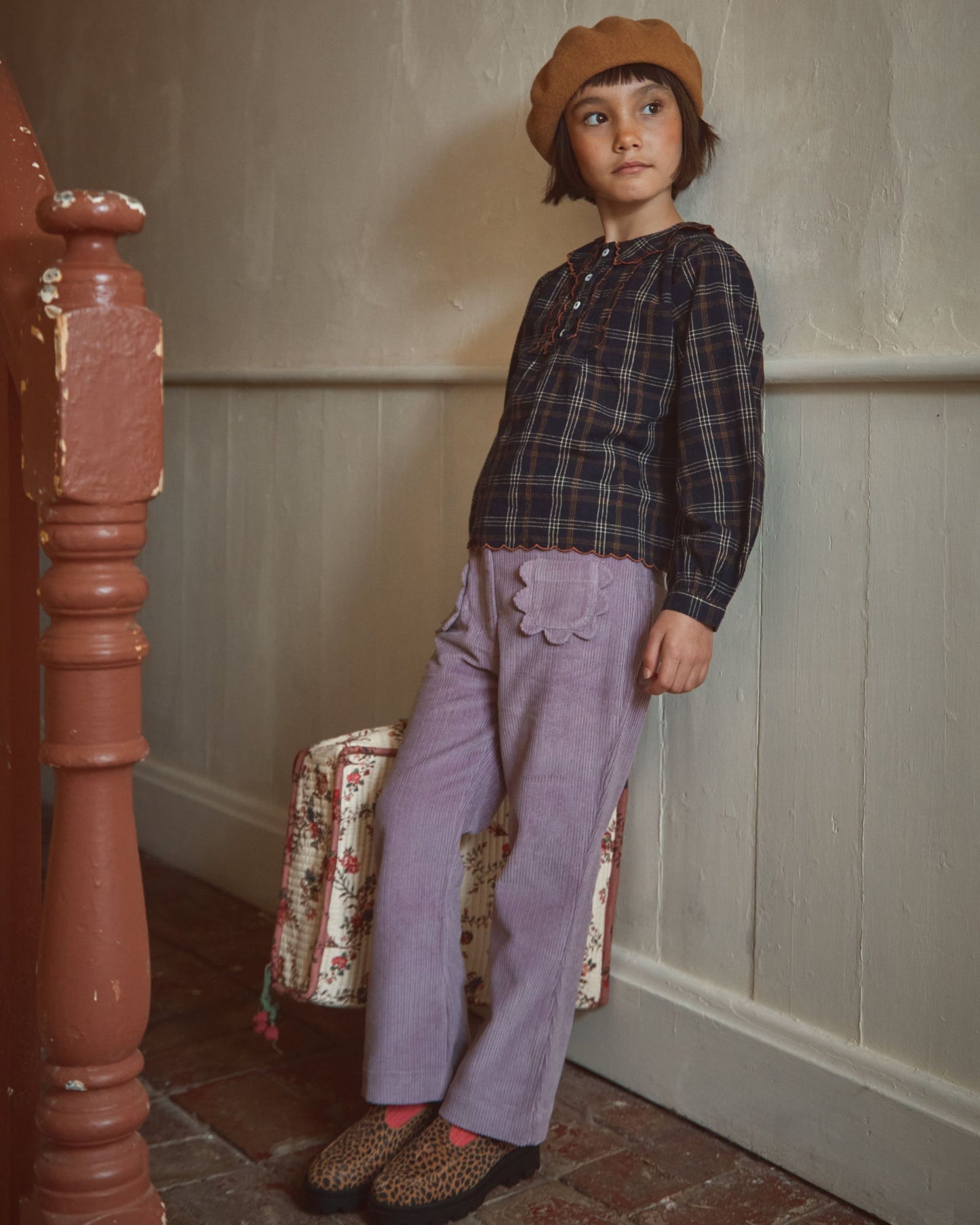 Pantalon évasé velours mauve