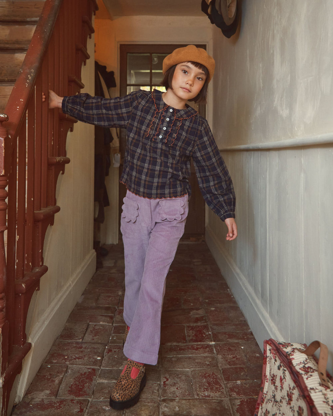 Pantalon évasé velours mauve