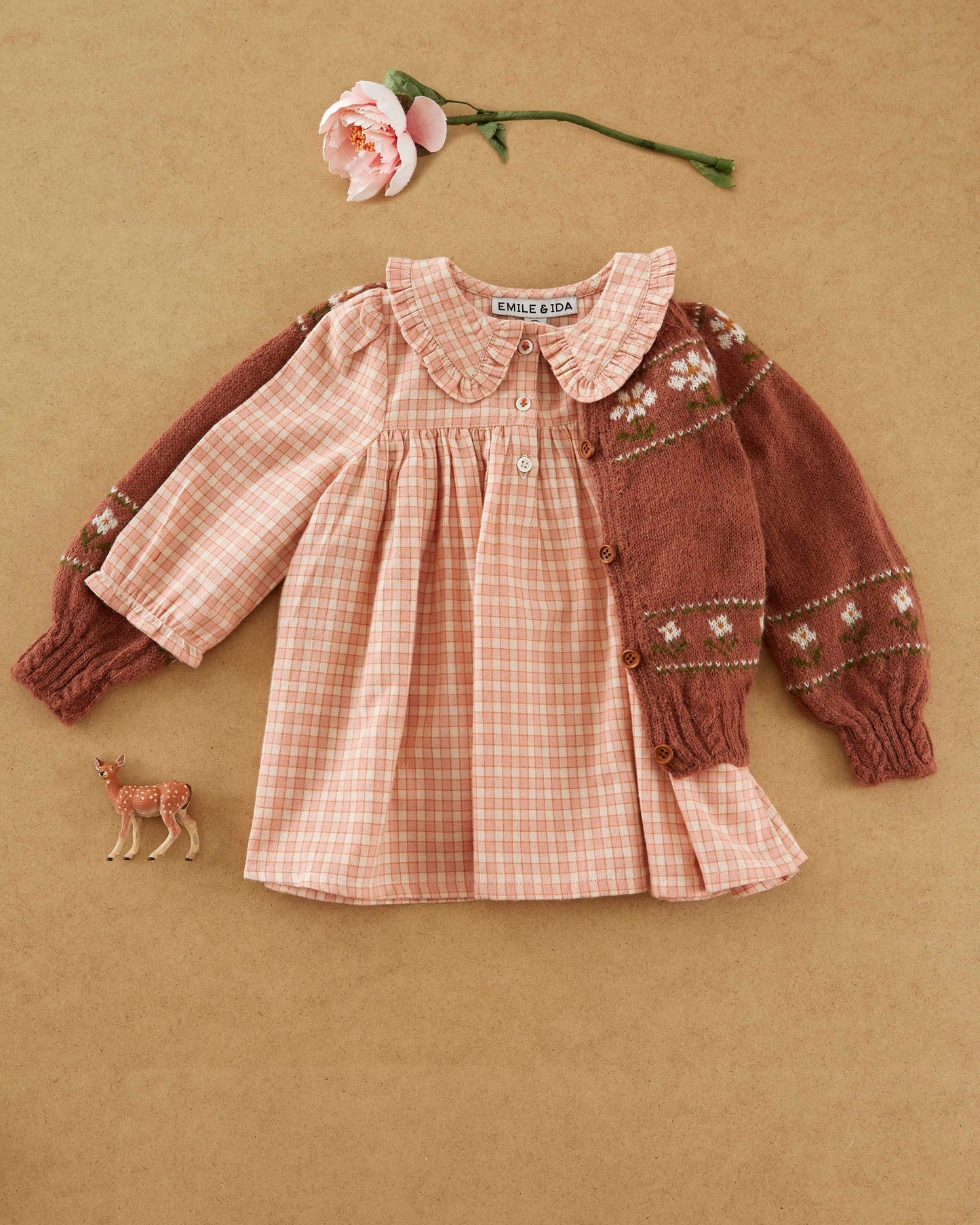 Cardigan jacquard marguerite bois de rose