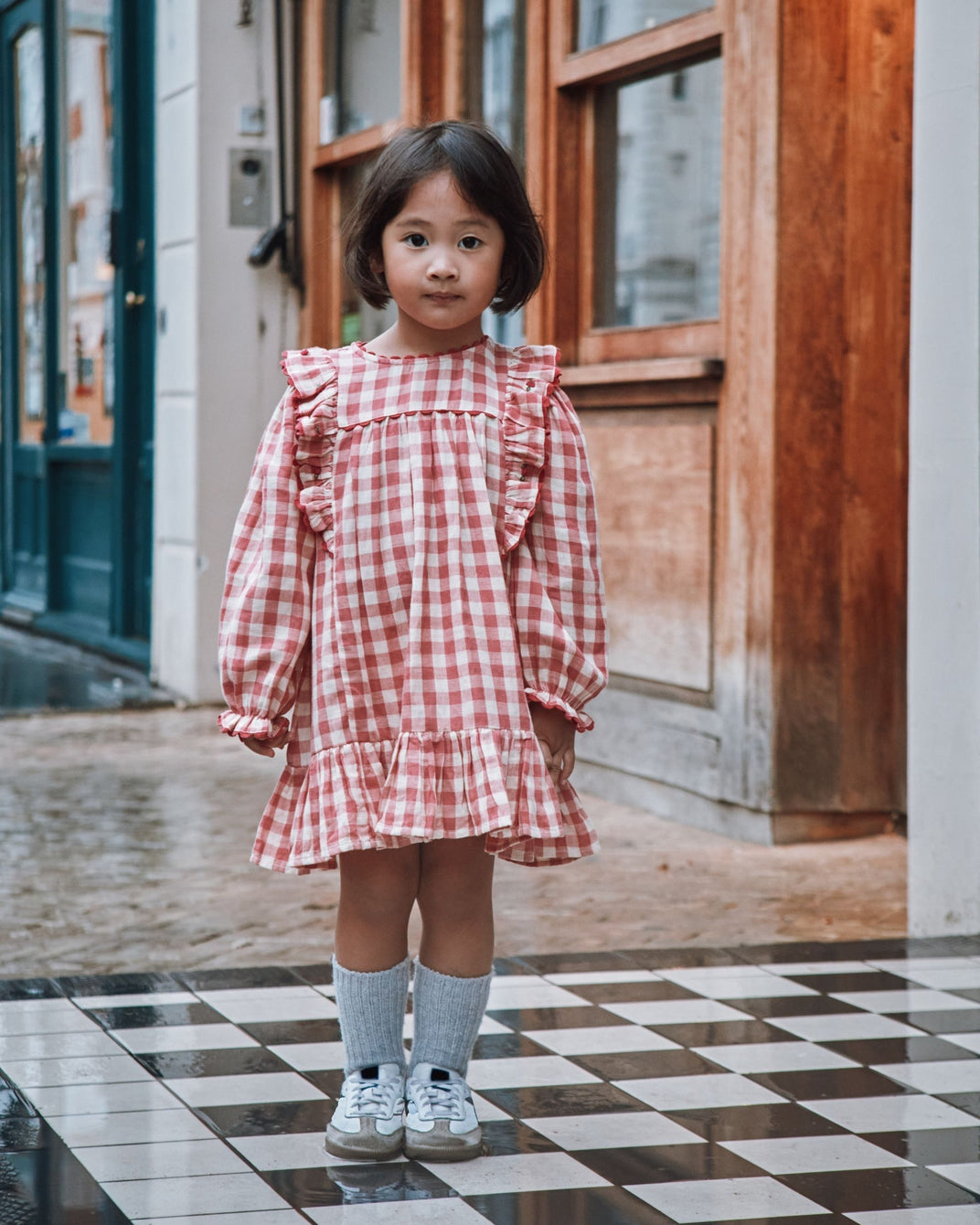 Robe volantée vichy rose