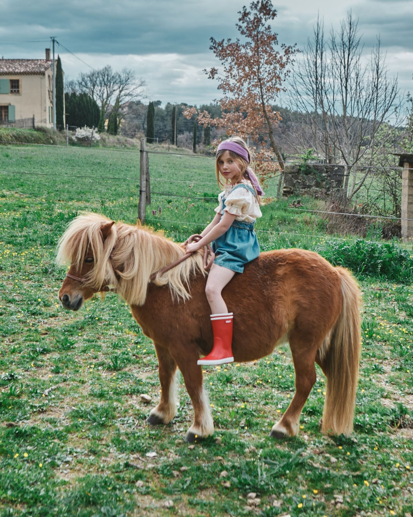 Salopette - Brodé cerises denim