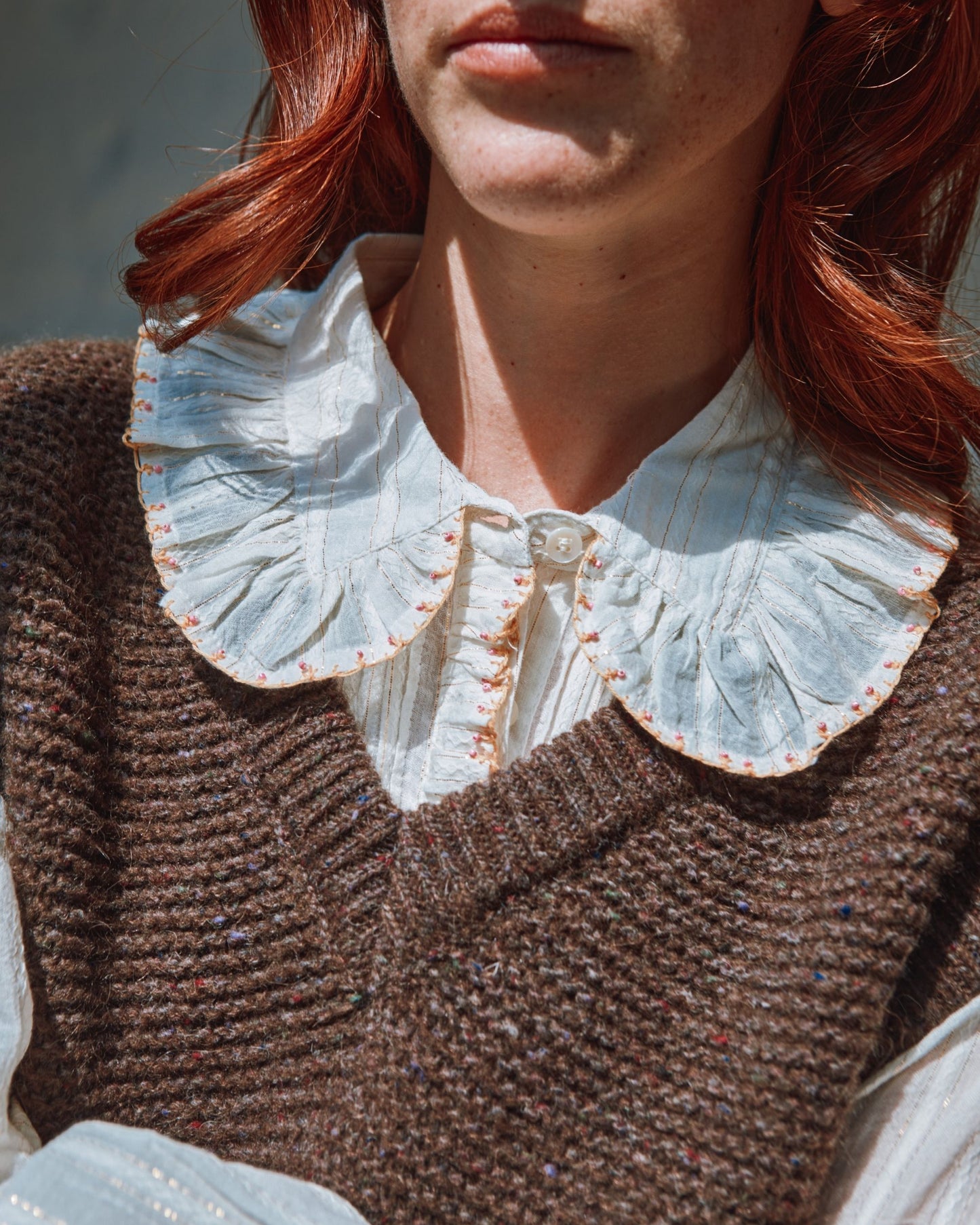 Blouse lurex à perles écru