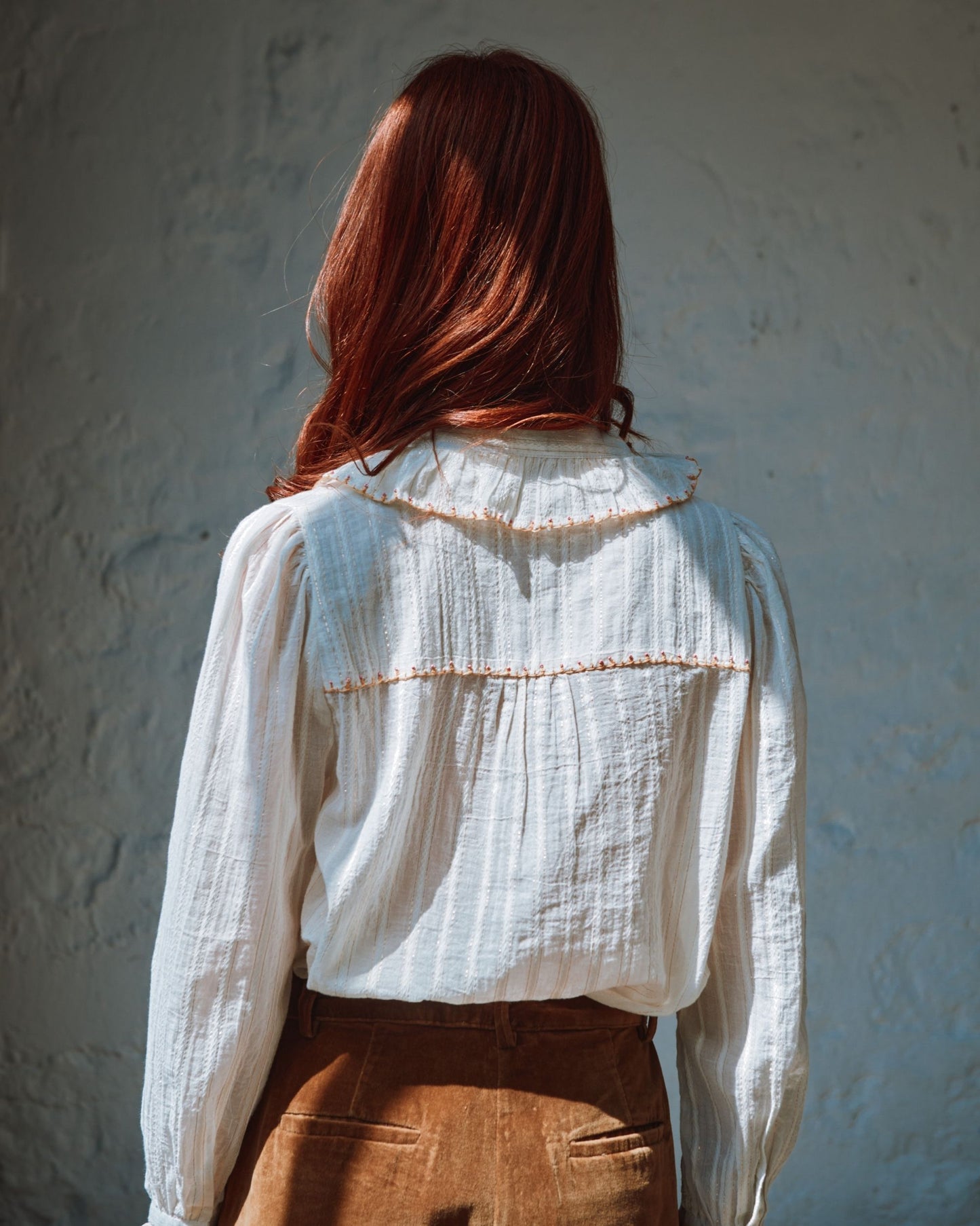 Blouse lurex à perles écru