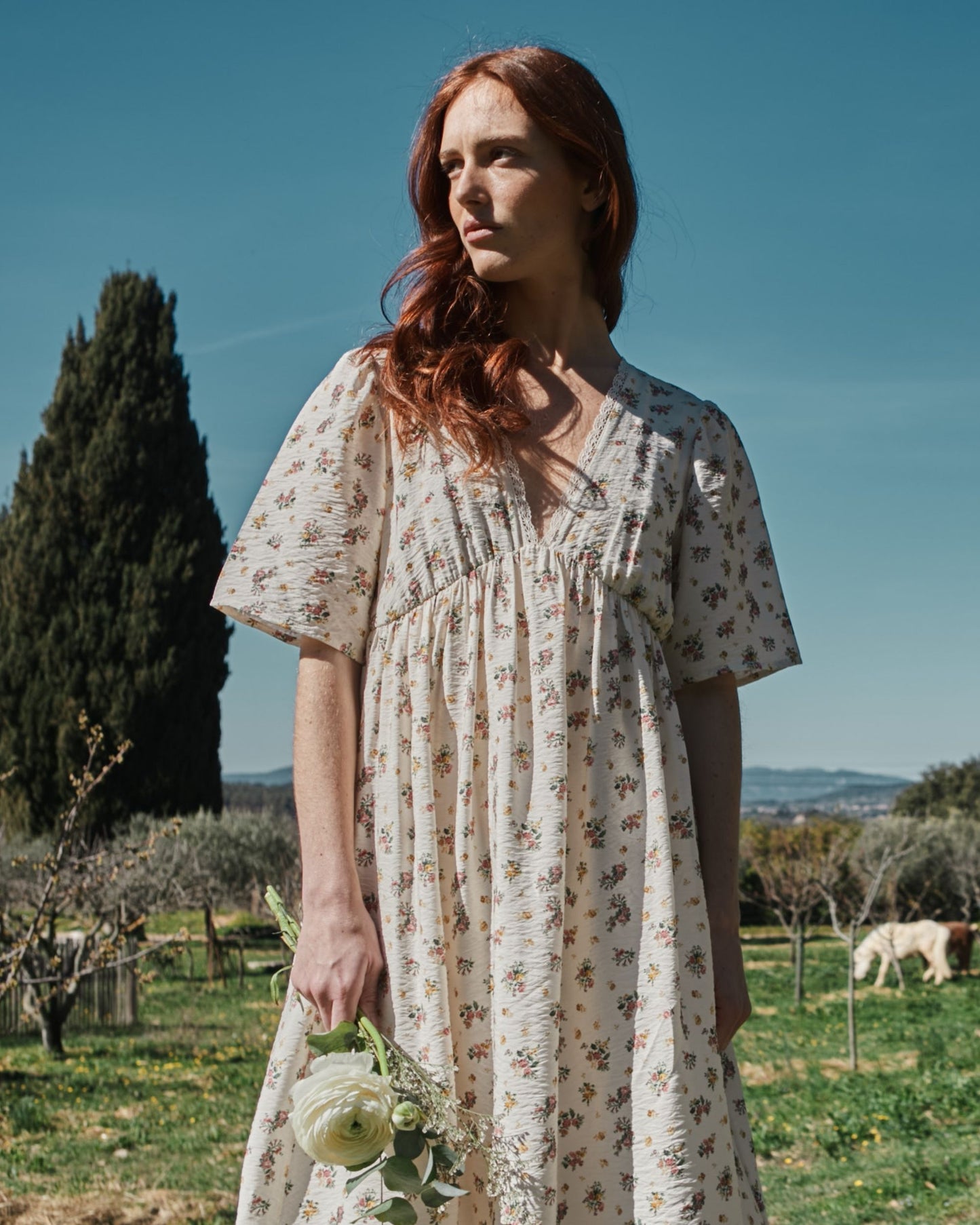 Robe longue - Fleuri écru