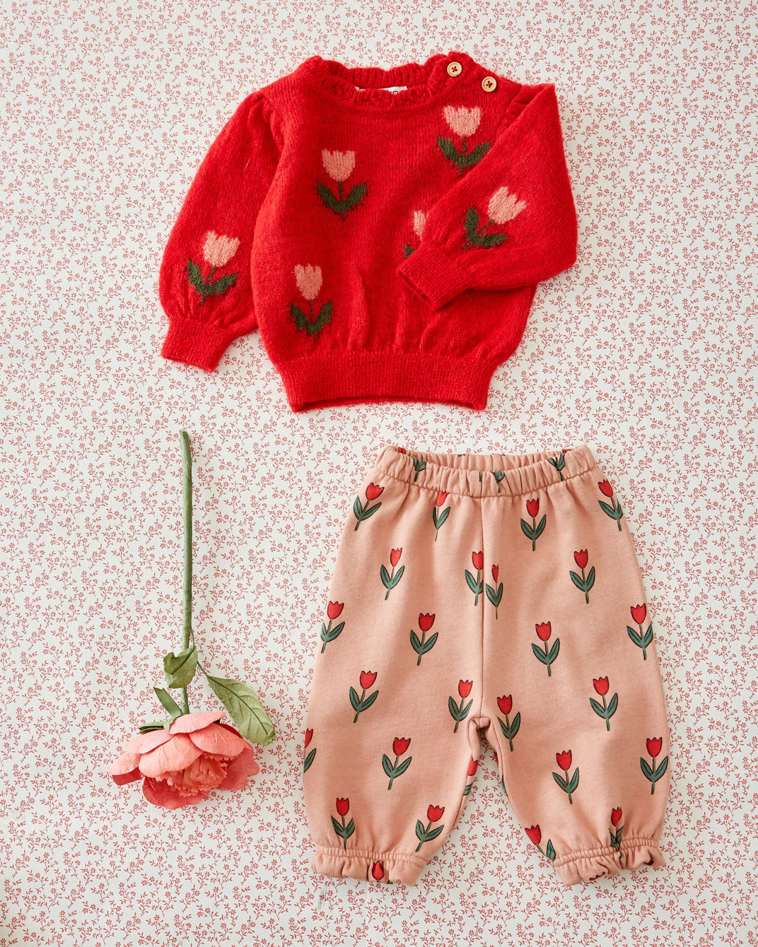 Pantalon jogger bébé - Tulipes rose