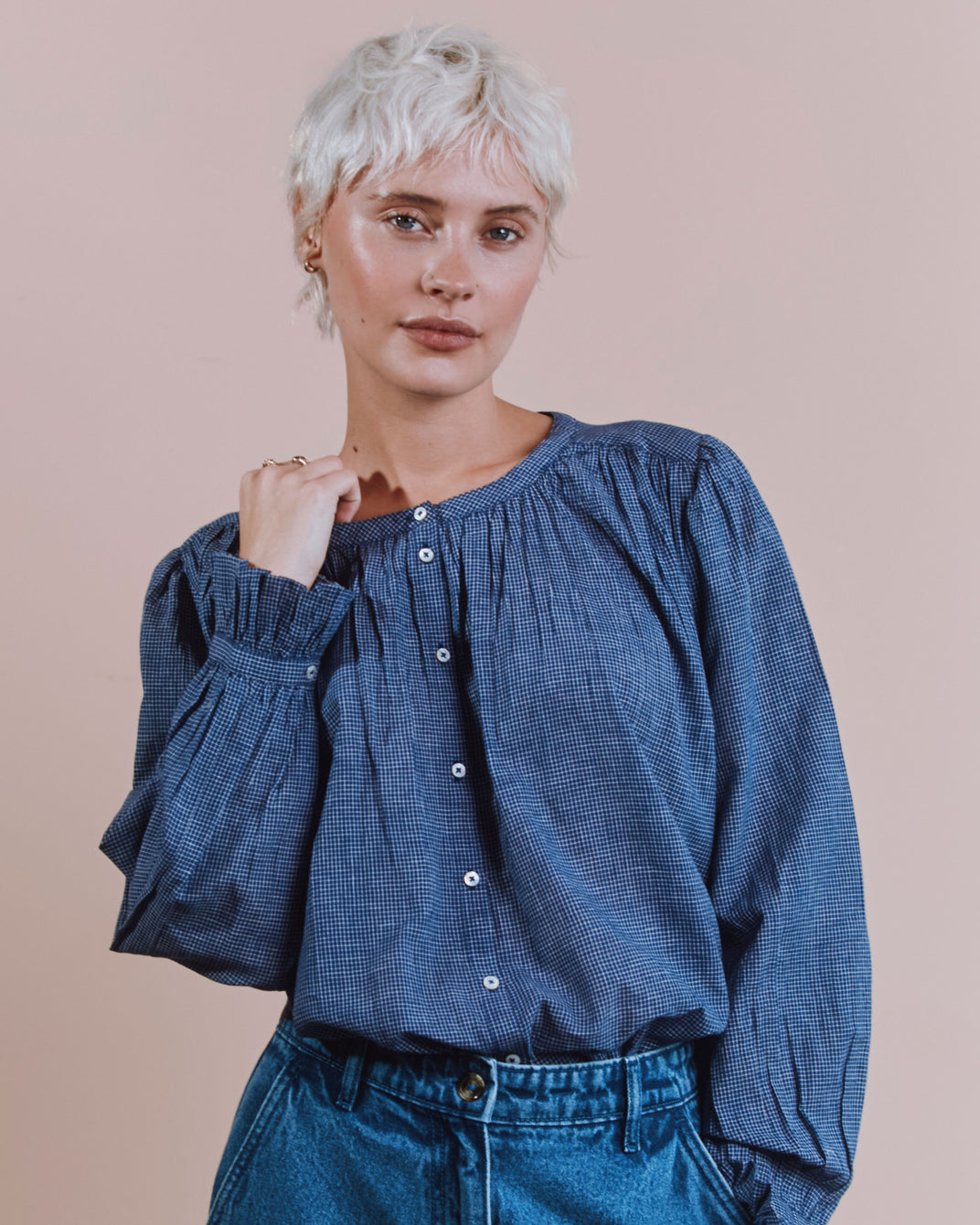 Blouse - Khadi carreaux marine