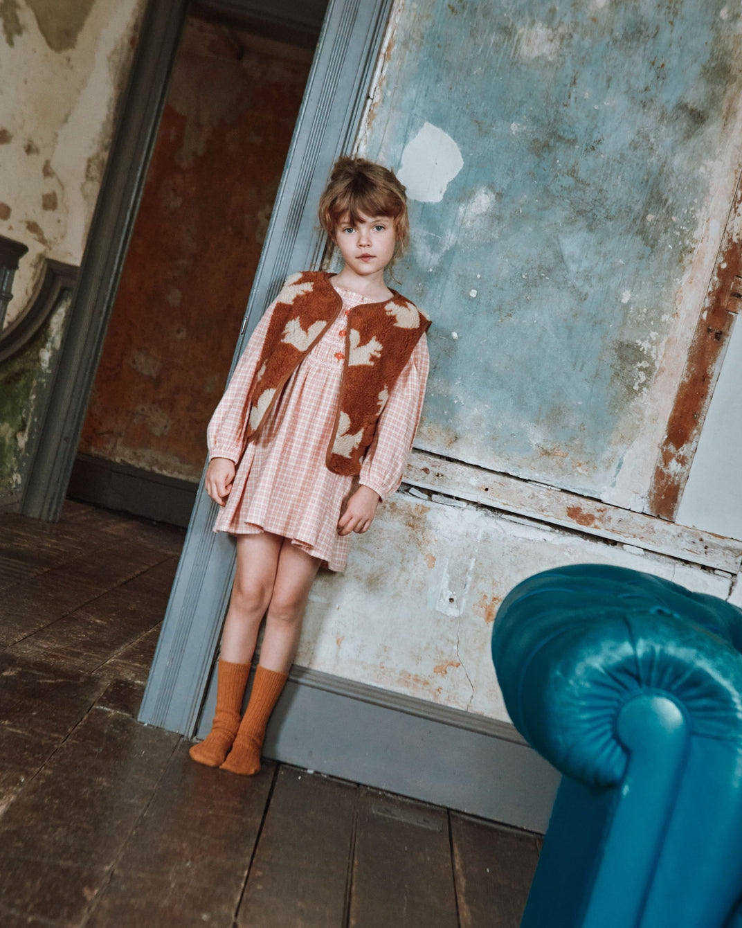 Robe smockée à carreaux rose