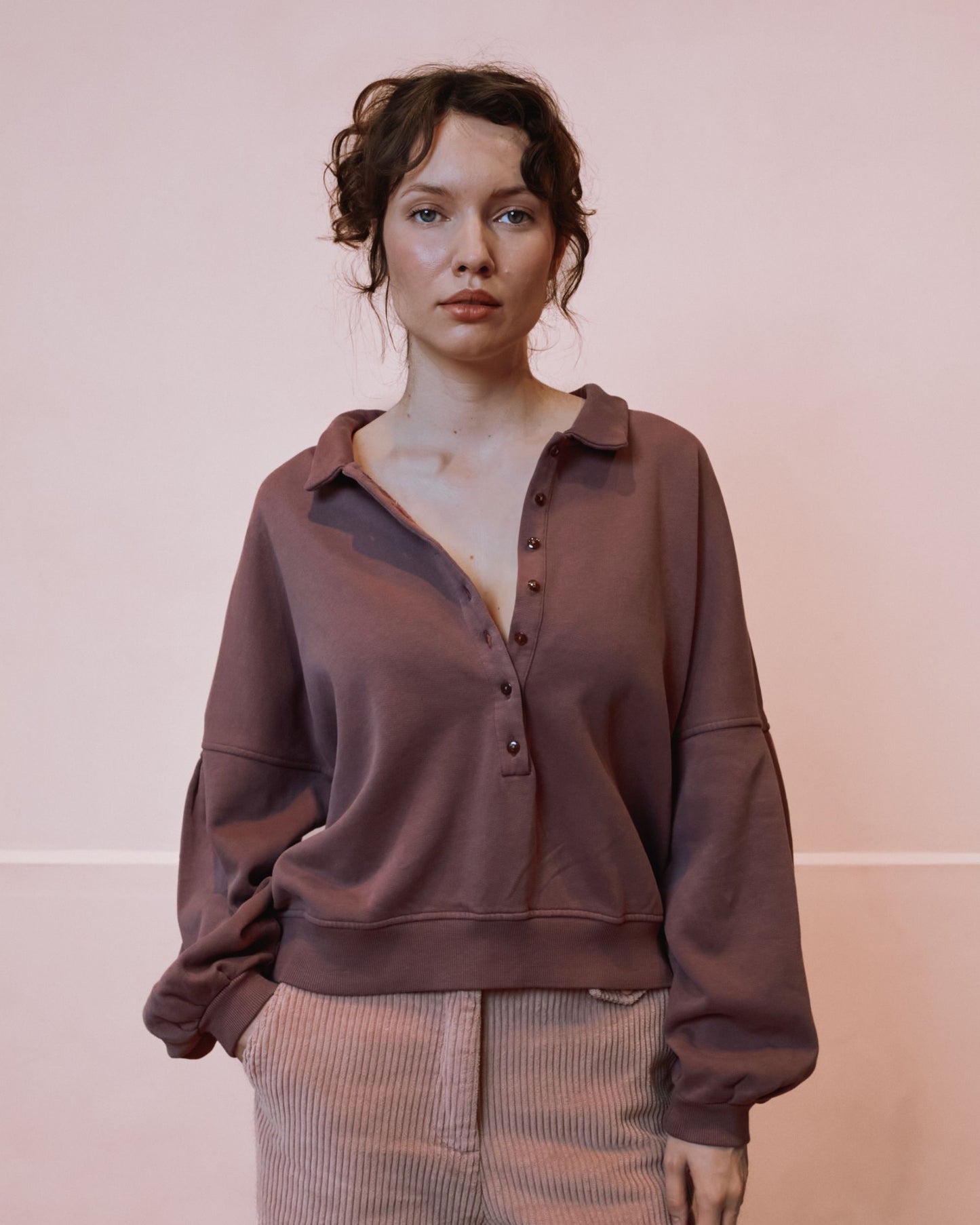 Sweat polo - Boutonné violine