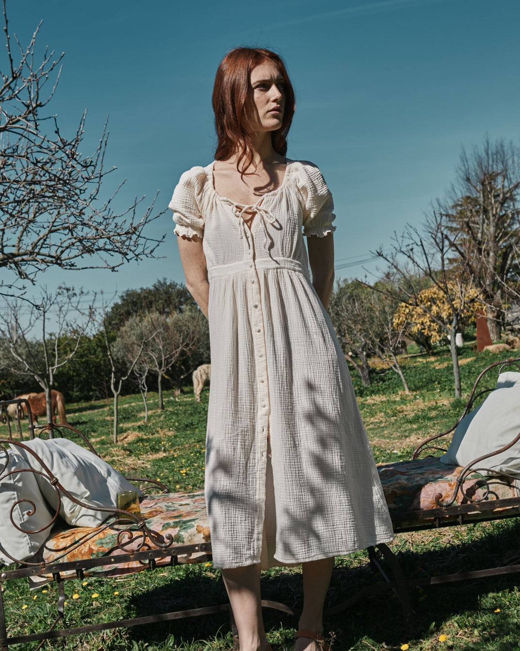 Robe longue - Gaze de coton crème