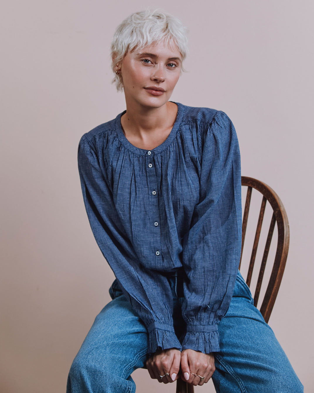 Blouse - Khadi carreaux marine