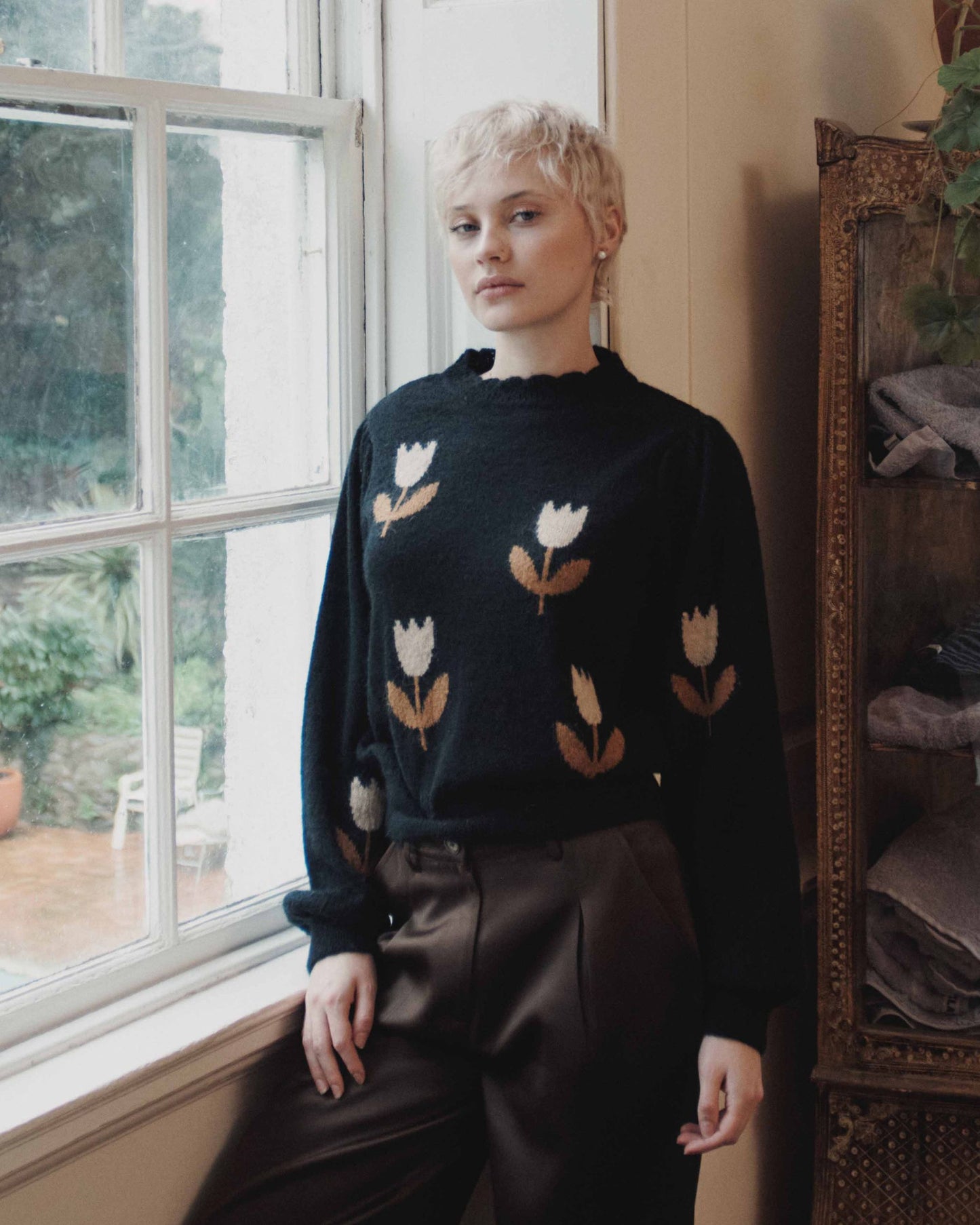 Pull femme - Tulipes noir