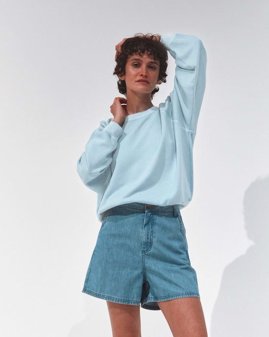 emile et ida Sweat coton et teinture bio bleu glacier