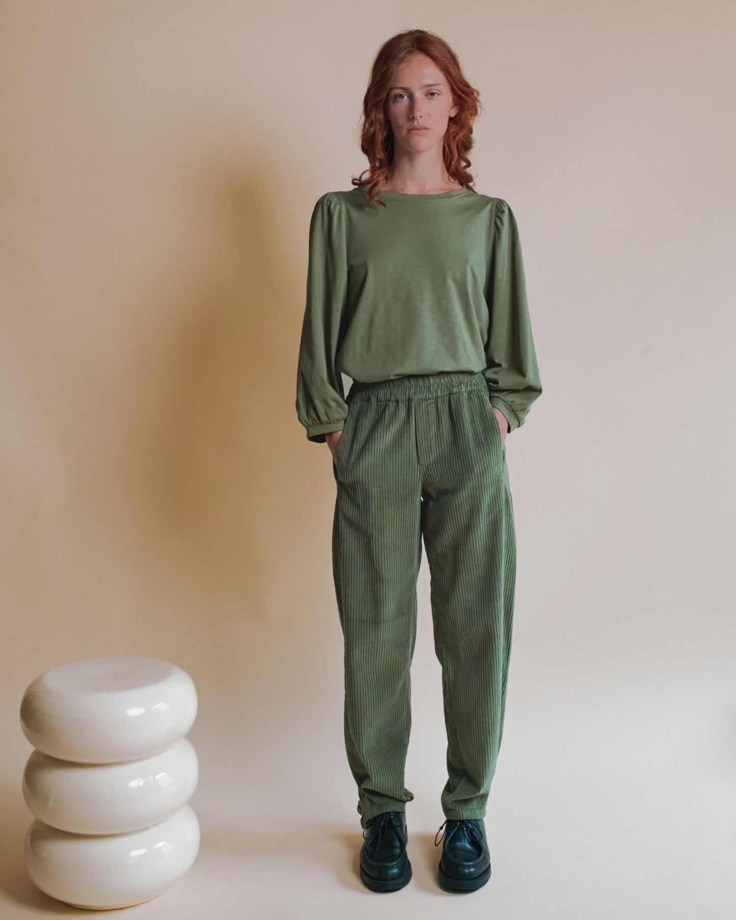 Pantalon jogger - Velours cotelé vert pistache