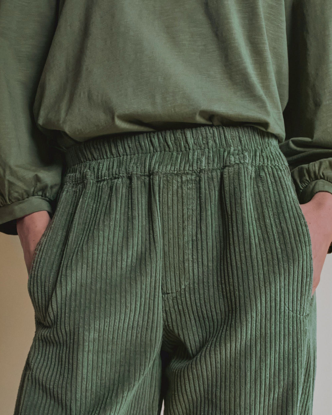 Pantalon jogger - Velours cotelé vert pistache