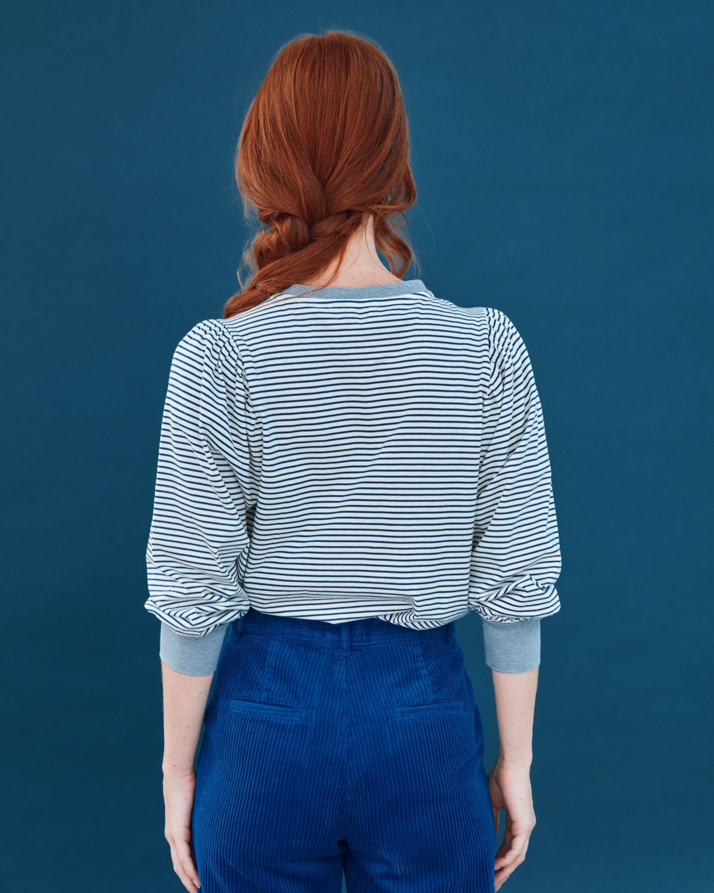 striped baseball collar t-shirt in ecru/ice floe