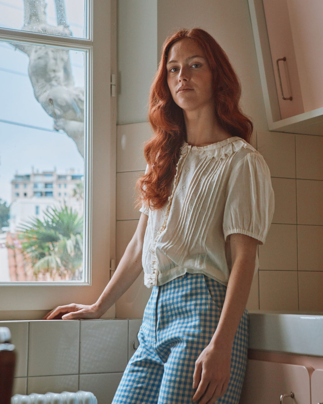 Blouse - vintage brodée écru