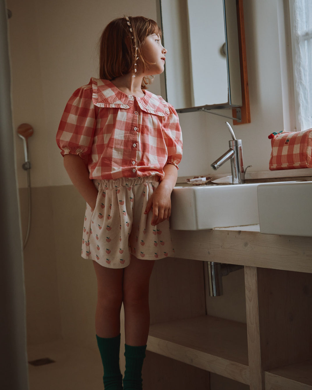 Blouse with large candy gingham collar
