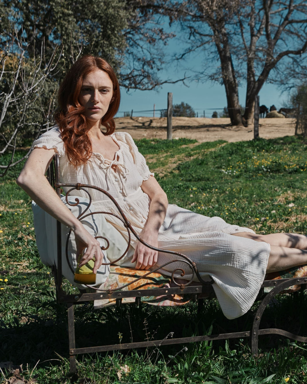 Robe longue - Gaze de coton crème