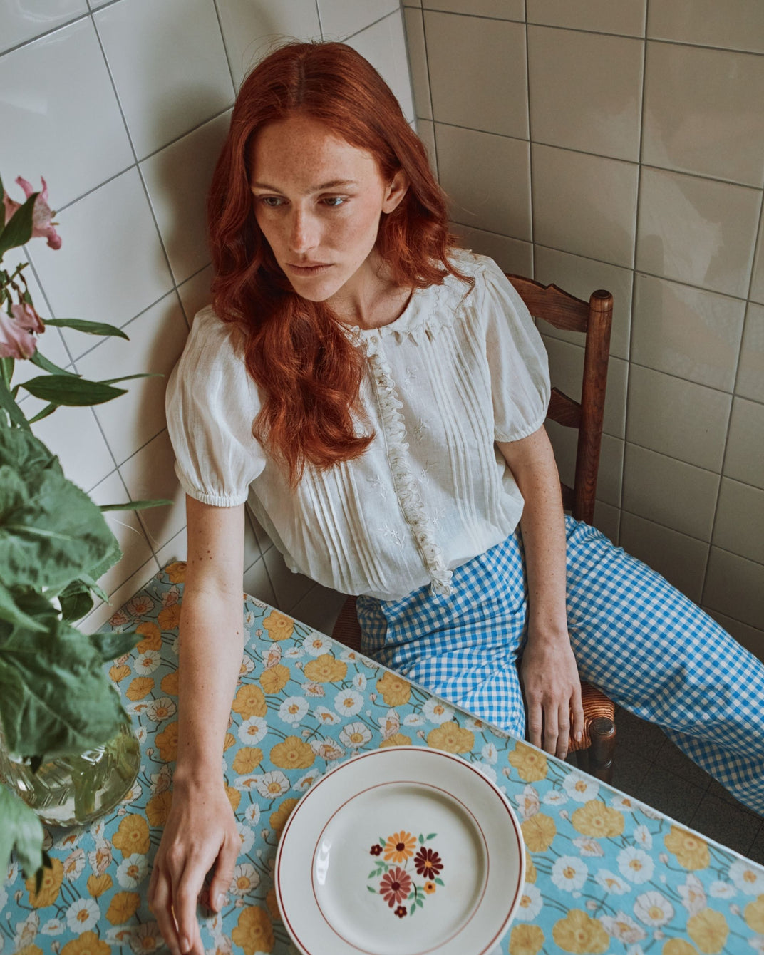 Blouse vintage brodée écru