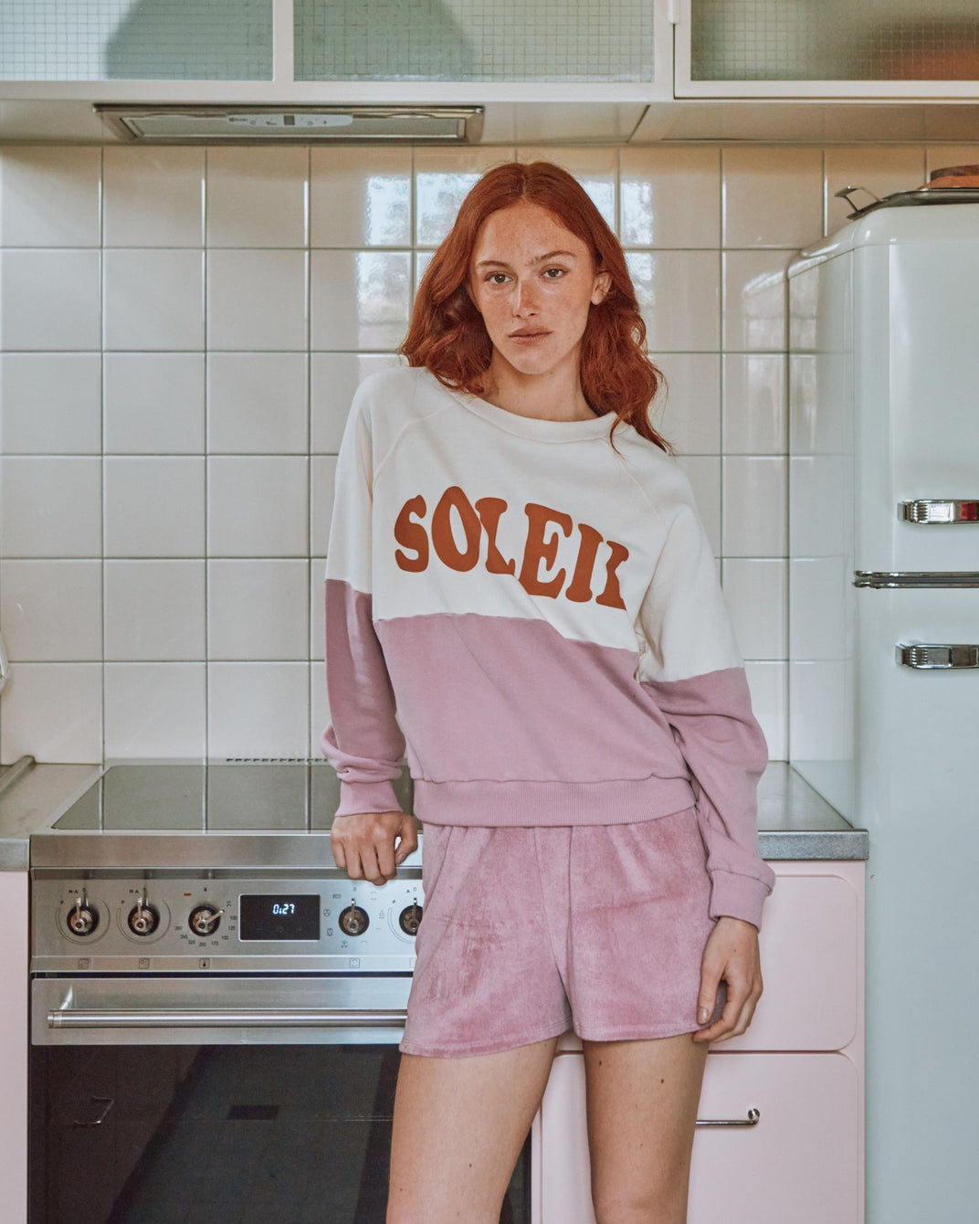 Organic cotton sun sweatshirt in lilac and ecru