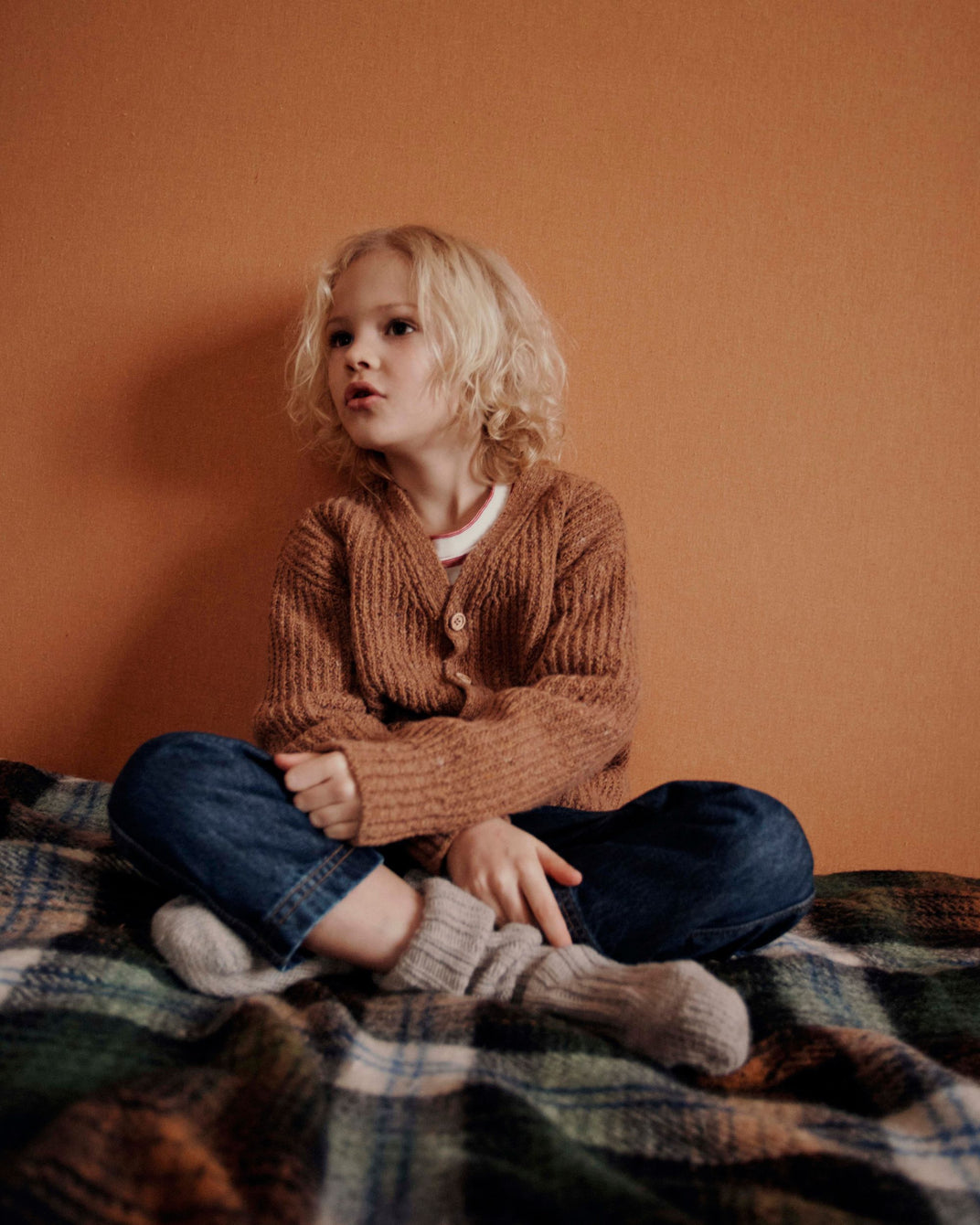 Cardigan enfant laine recyclée caramel