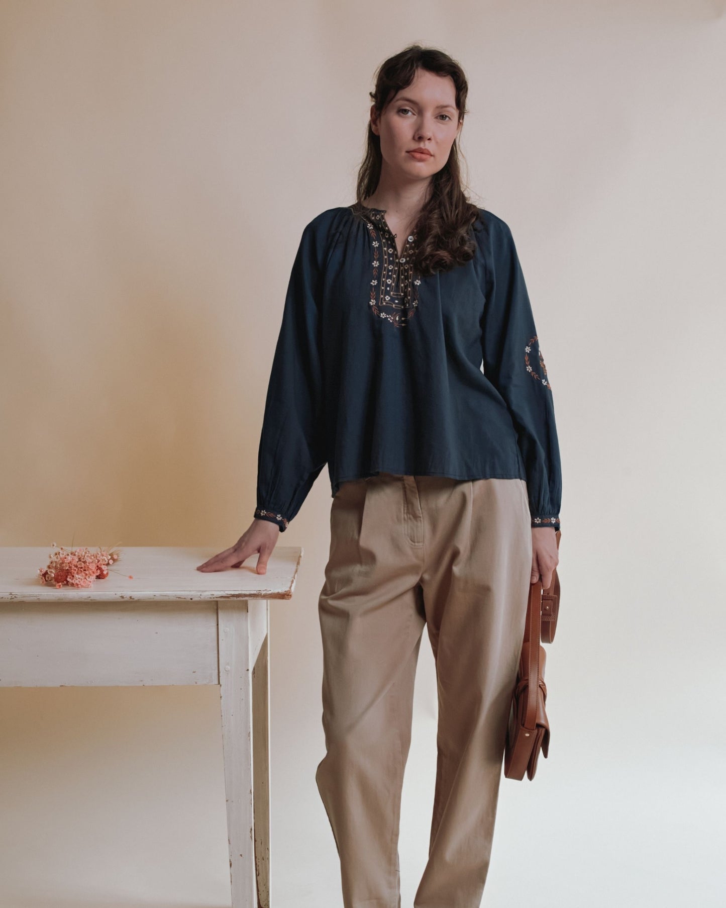 Blouse - Brodée ethnique gris anthracite