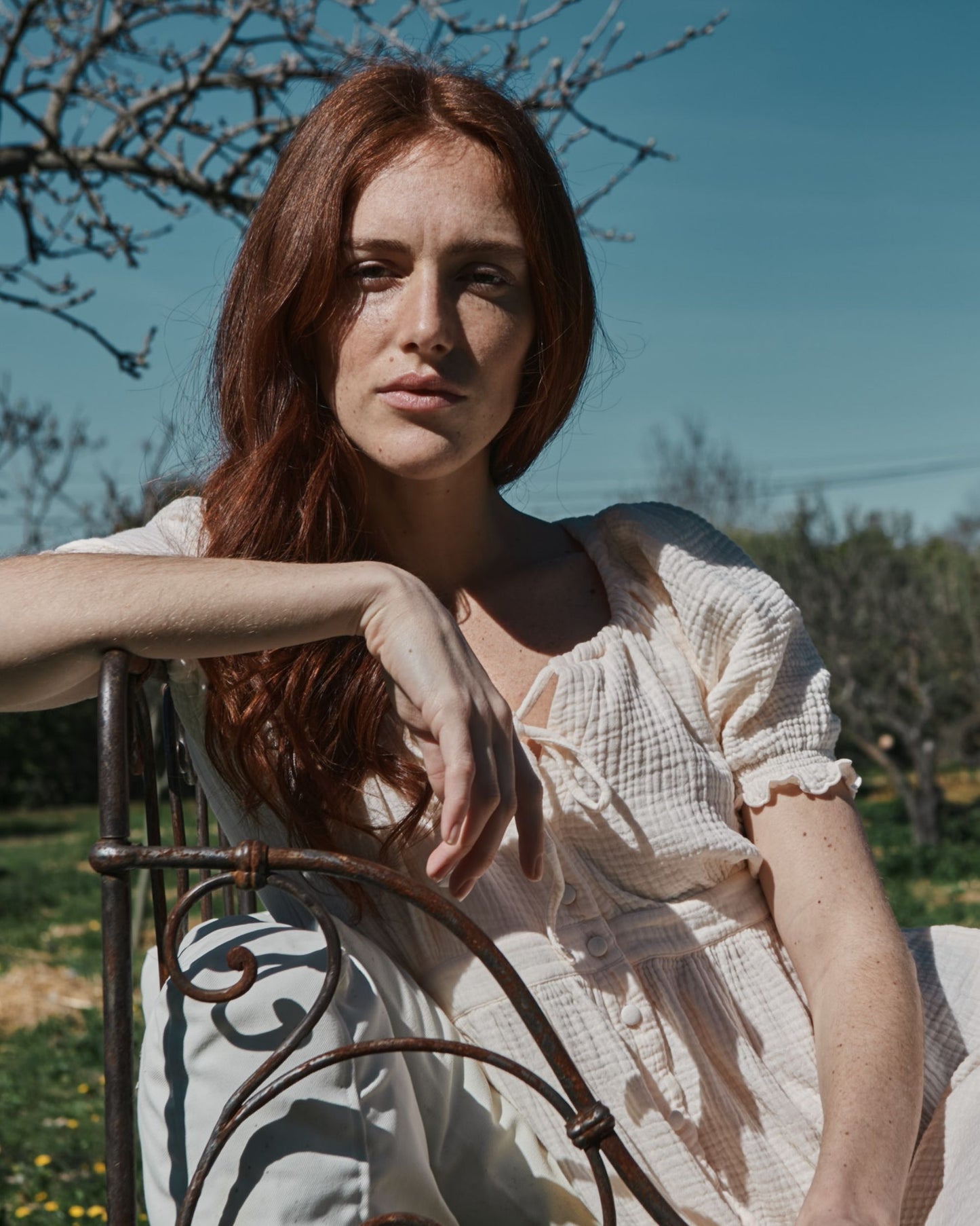 Robe longue - Gaze de coton crème