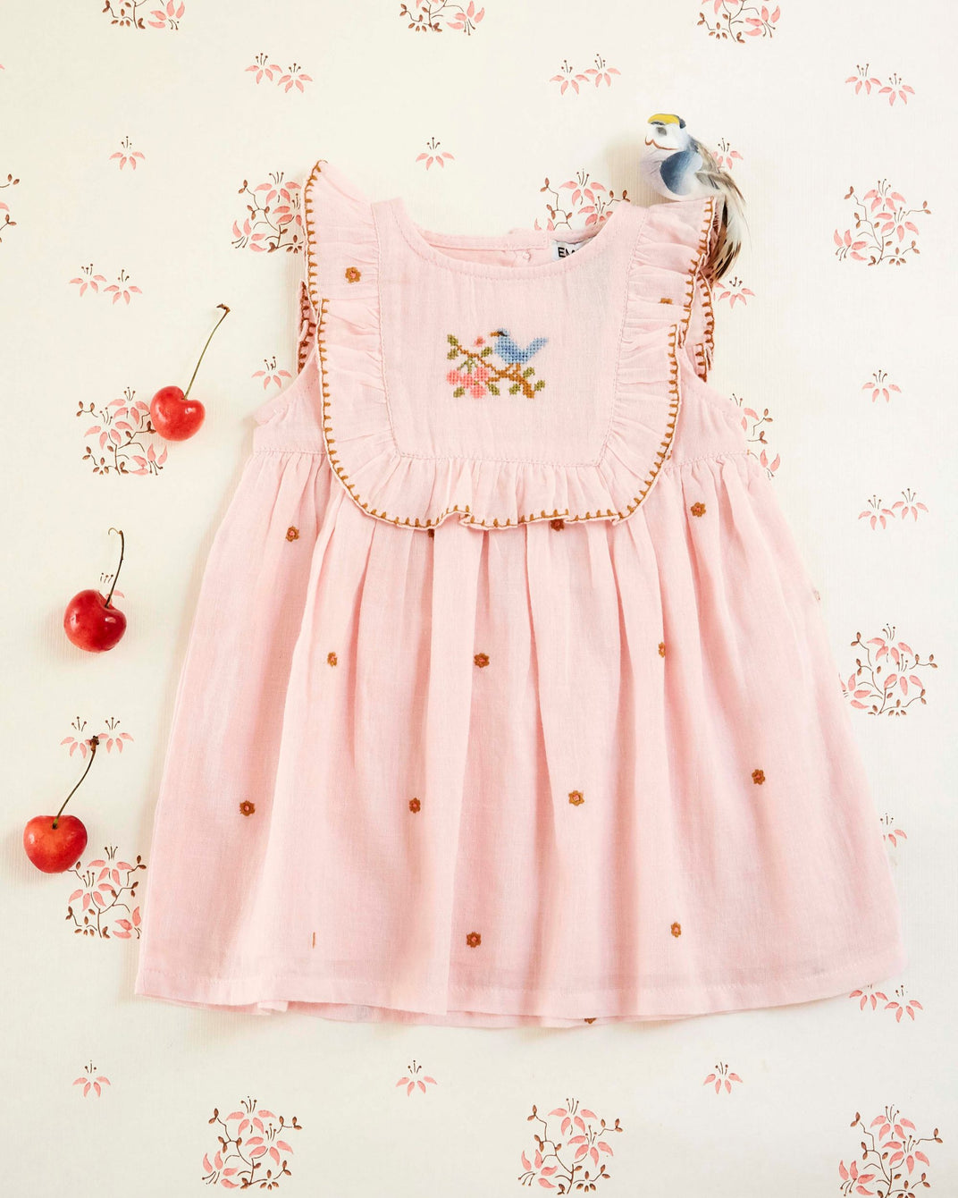 Robe bébé - Brodé fleurs rose