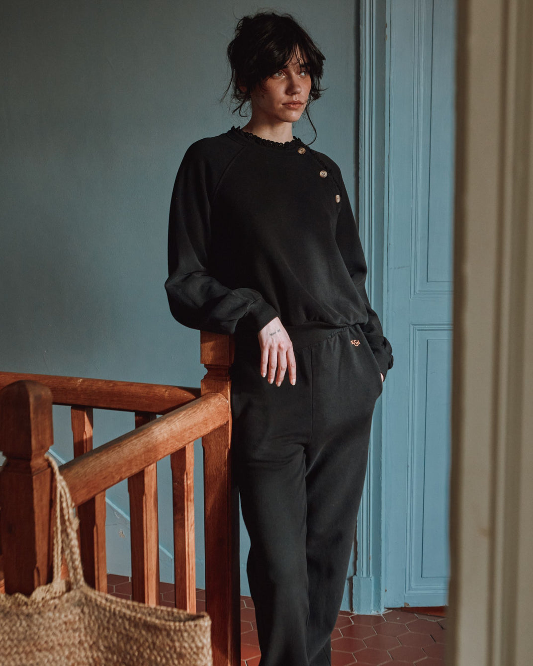 Sweat - Broderie anglaise coton bio noir