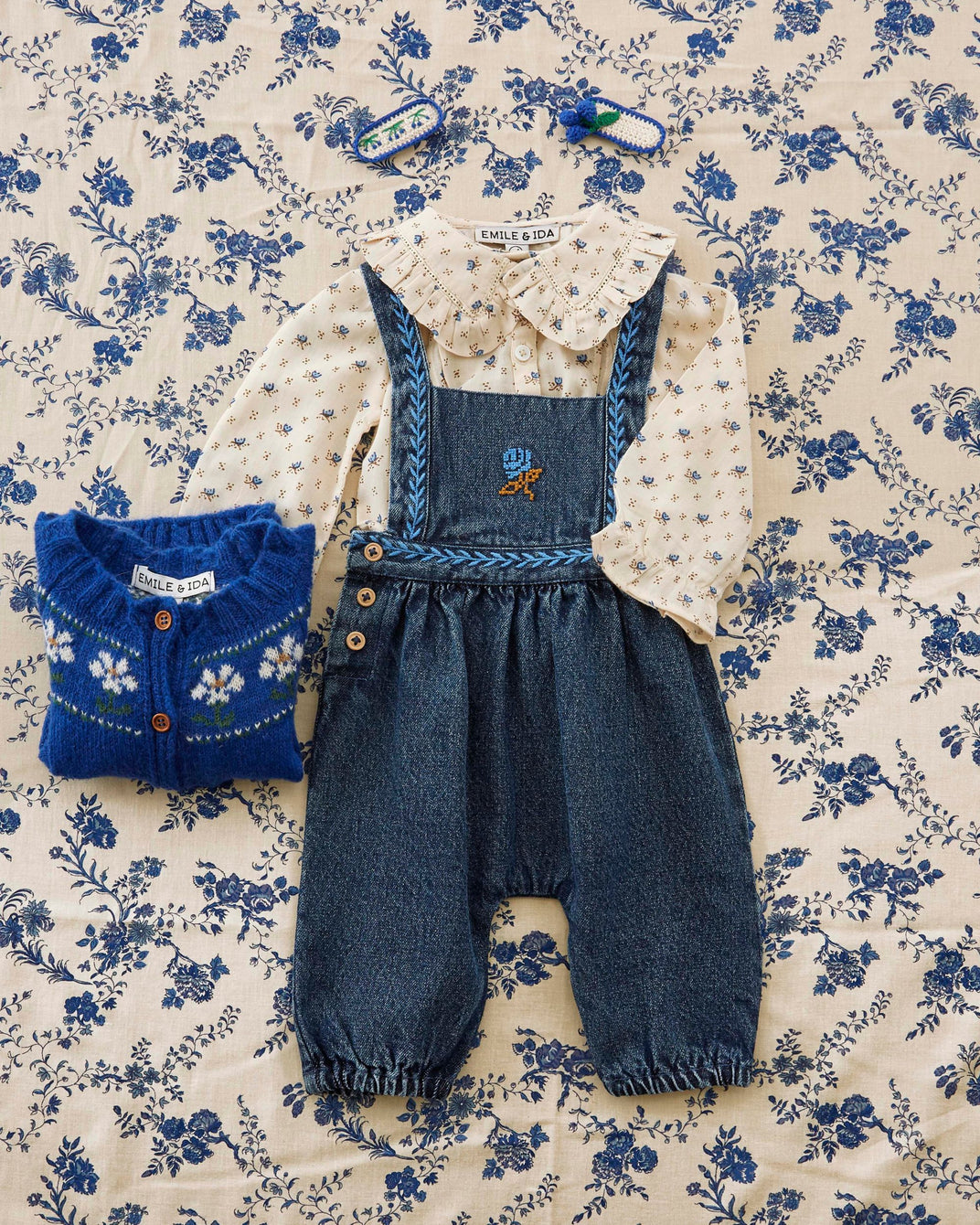 bb denim embroidered denim overalls