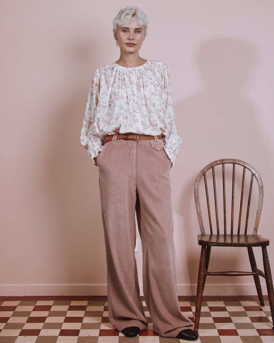 Pantalon - Velours cotelé vieux rose