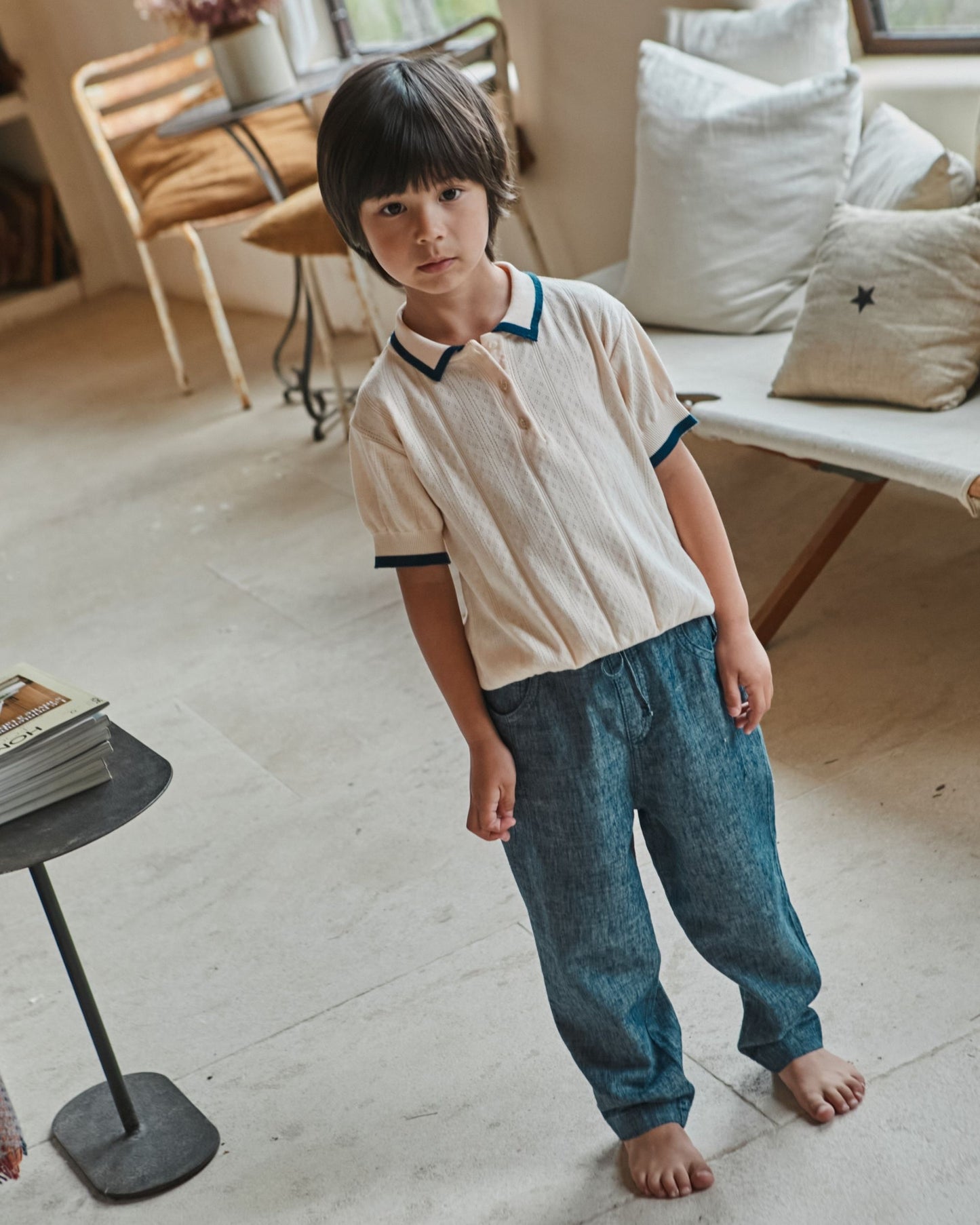 Polo enfant - Pointelle modal crème