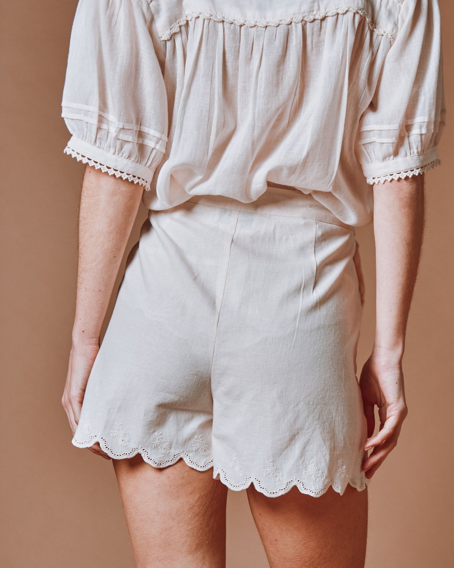 Short à pont - Plissé crème