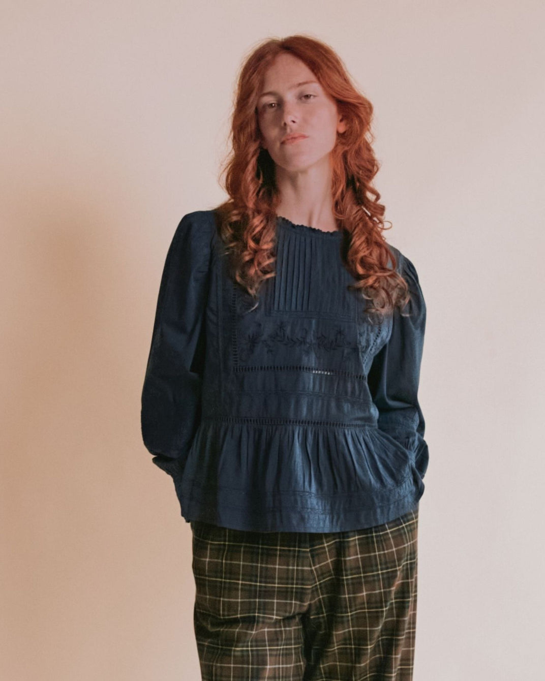 Blouse - Vintage brodée gris anthracite