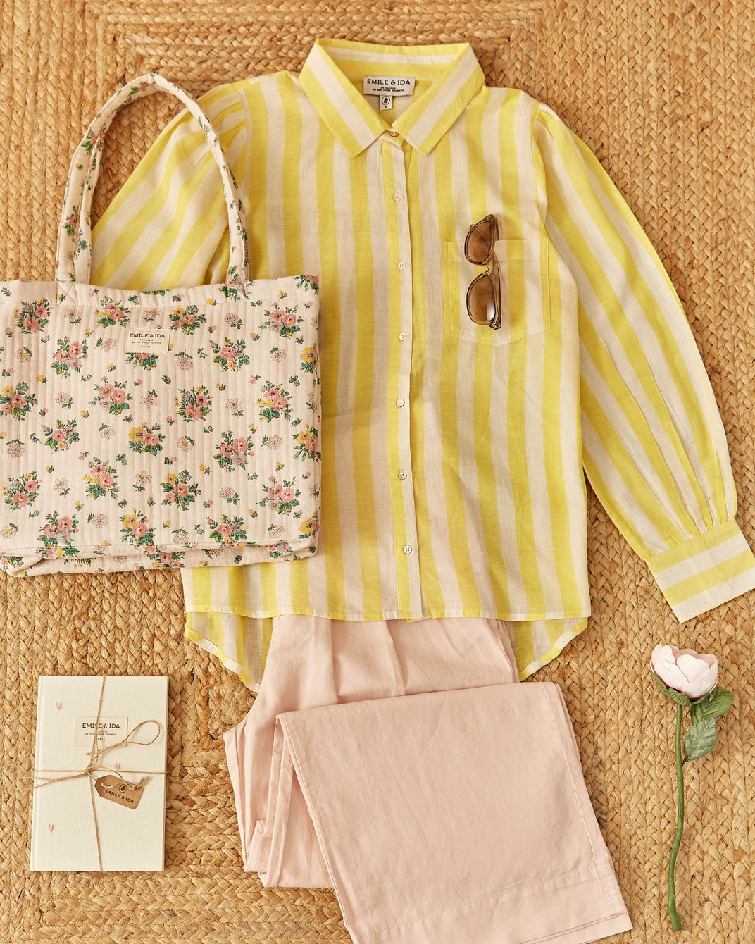 Khadi shirt with yellow and white stripes