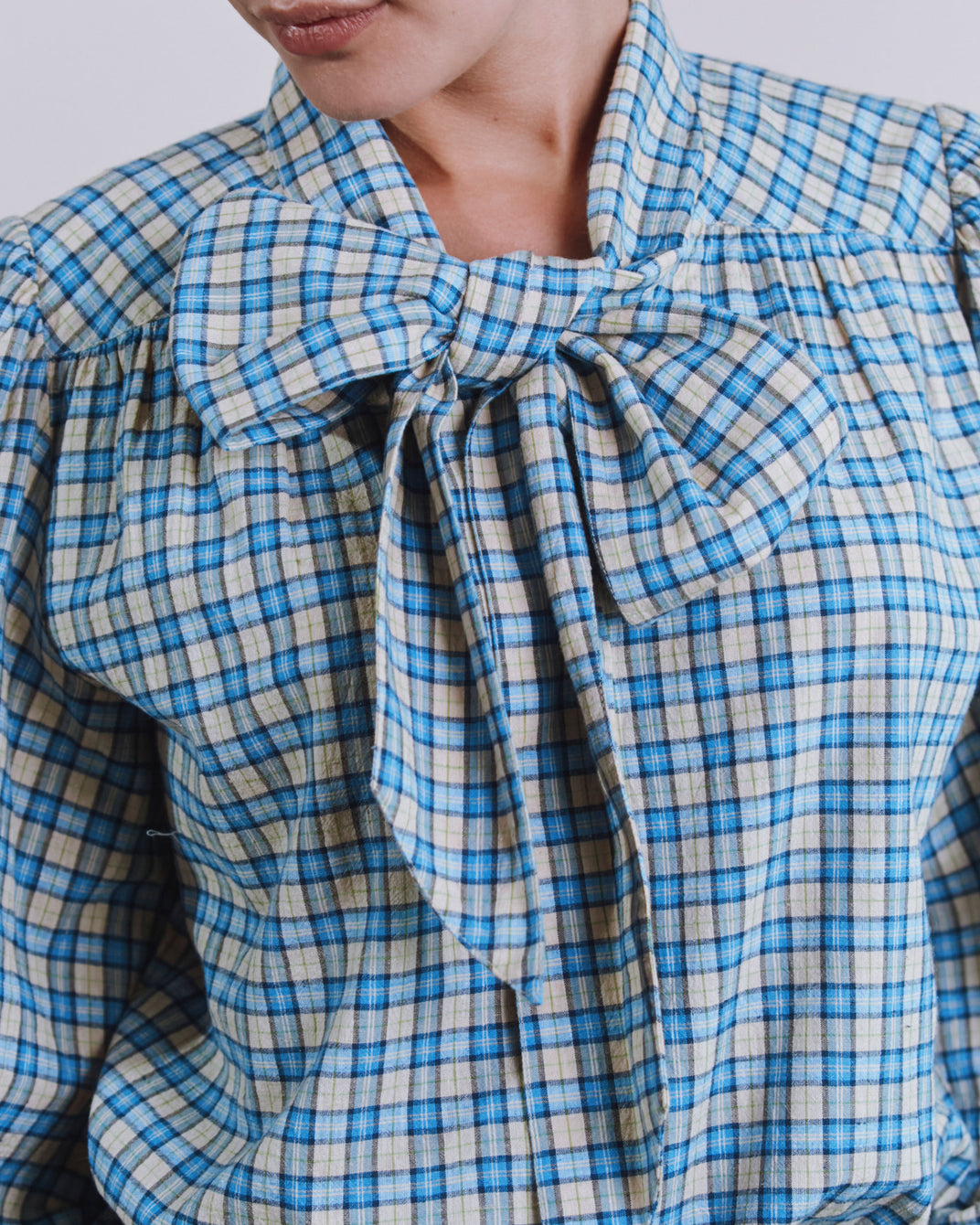 Blouse - Carreaux bleu et beige