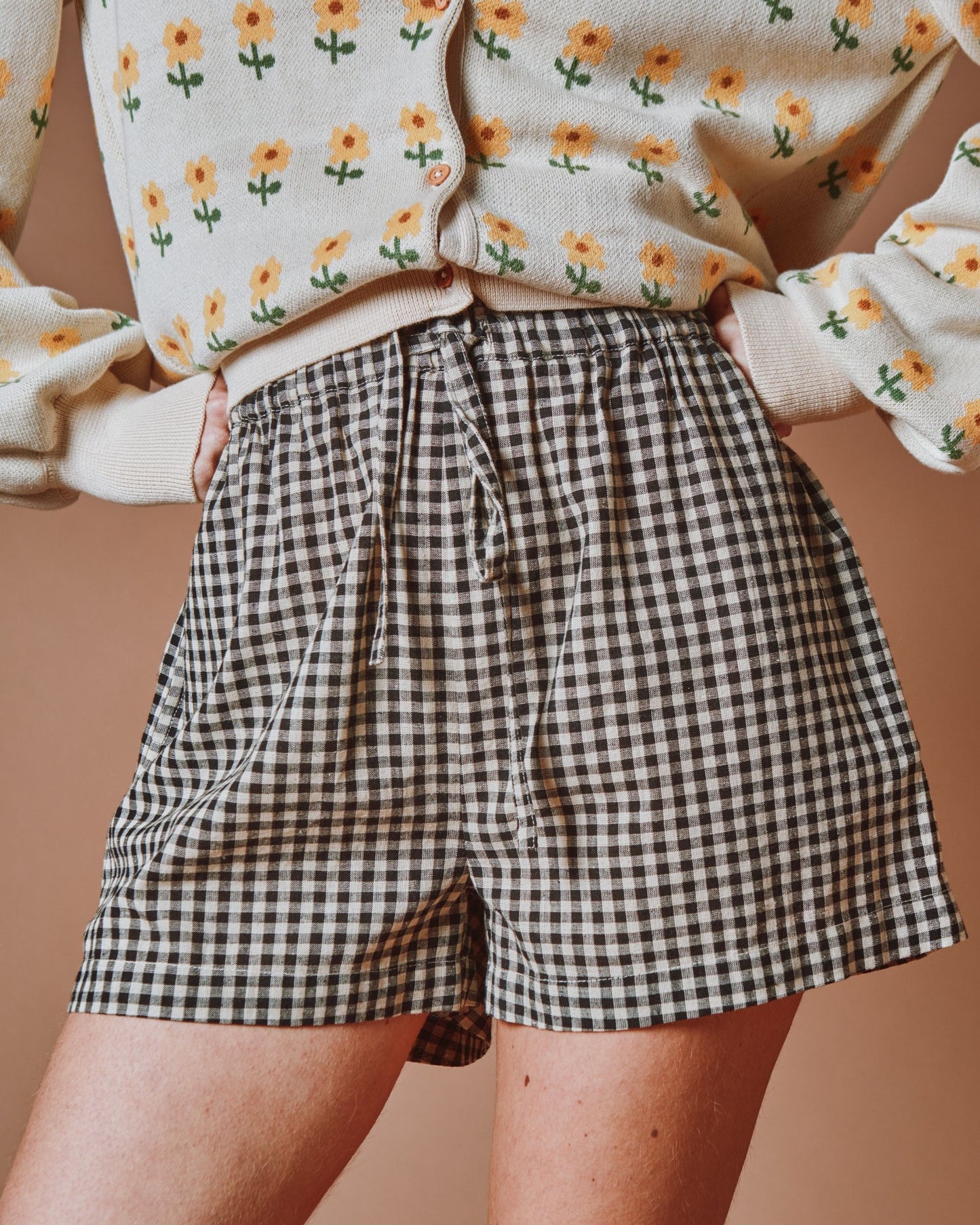 Short - Taille élastique vichy noir