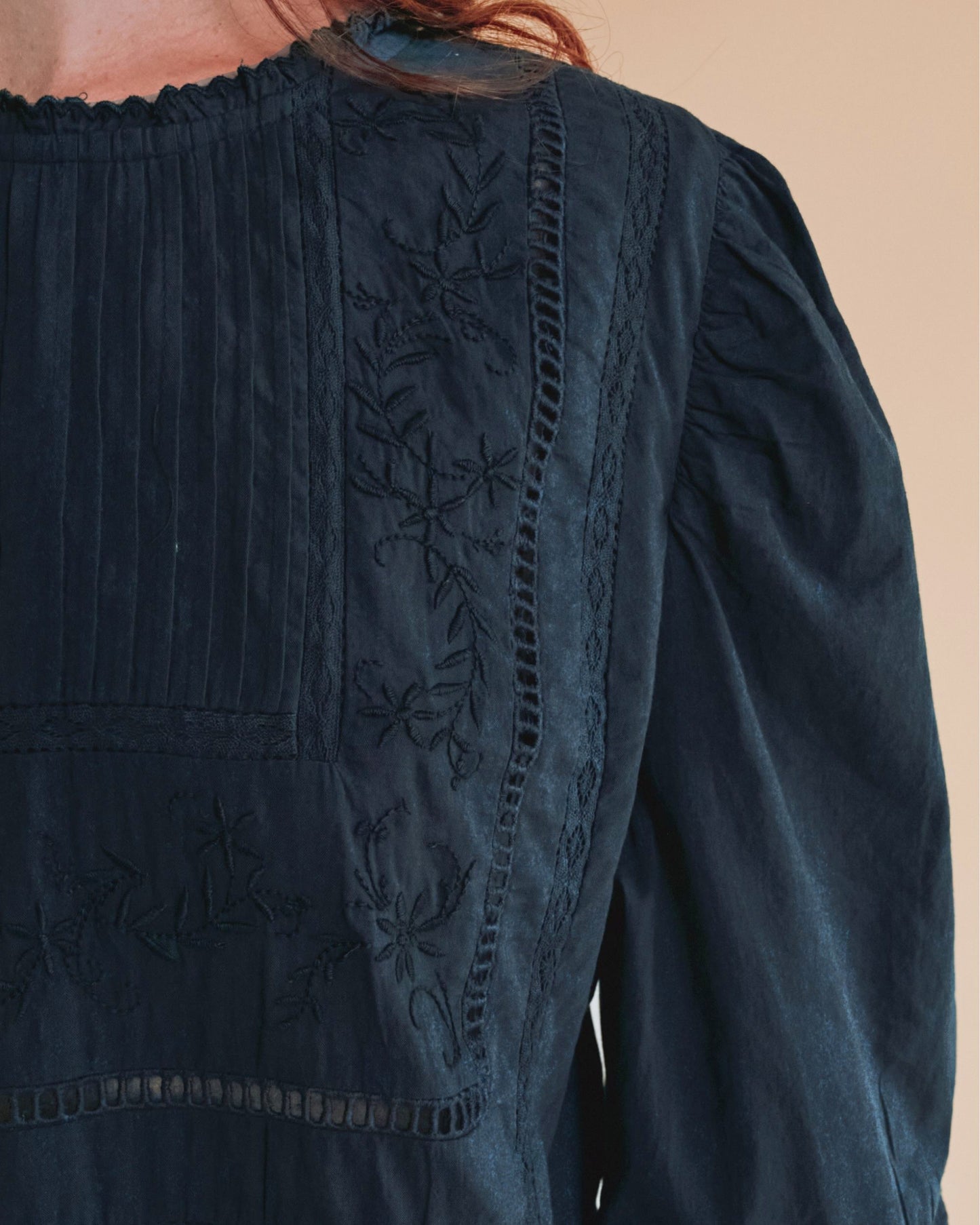 Blouse - Vintage brodée gris anthracite
