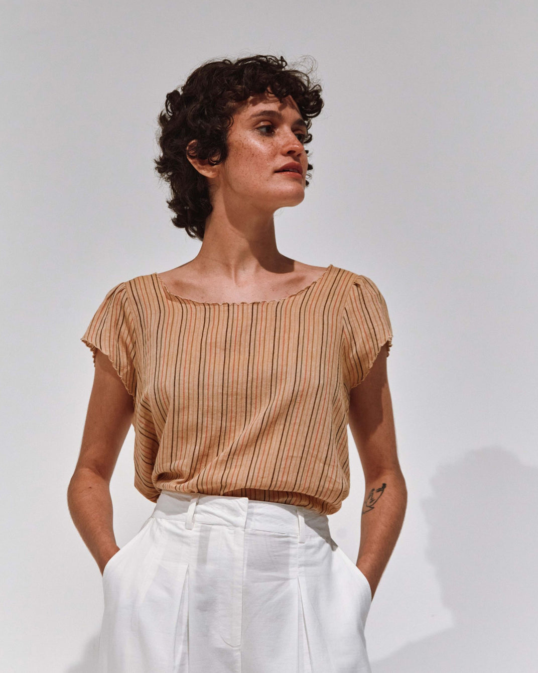 Top - khadi rayures ocre clair