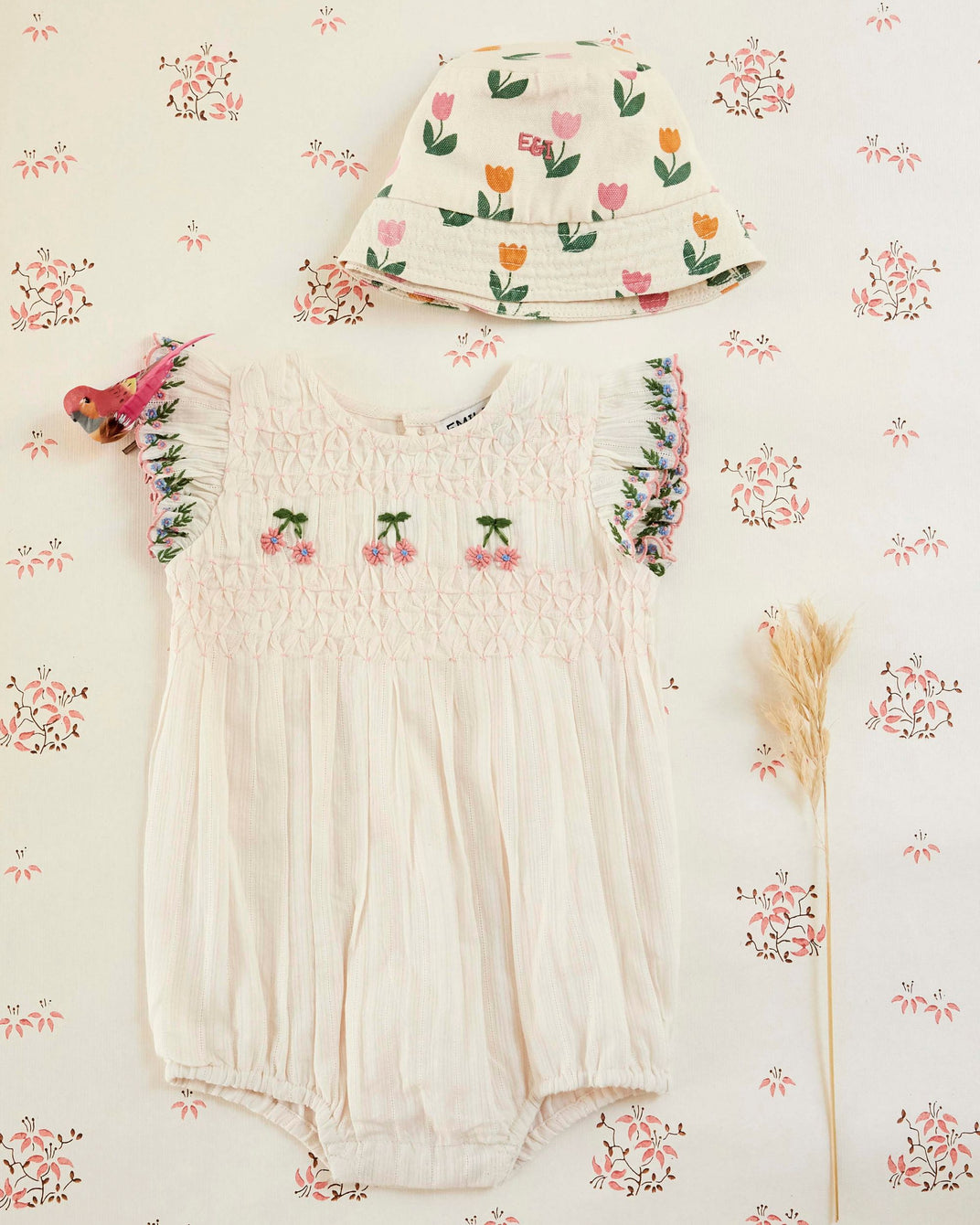 Combibloomer - Brodé smocké crème