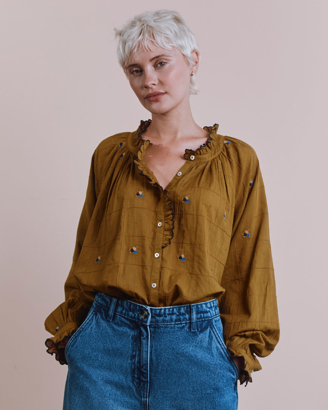 Blouse - Vintage brodée olive