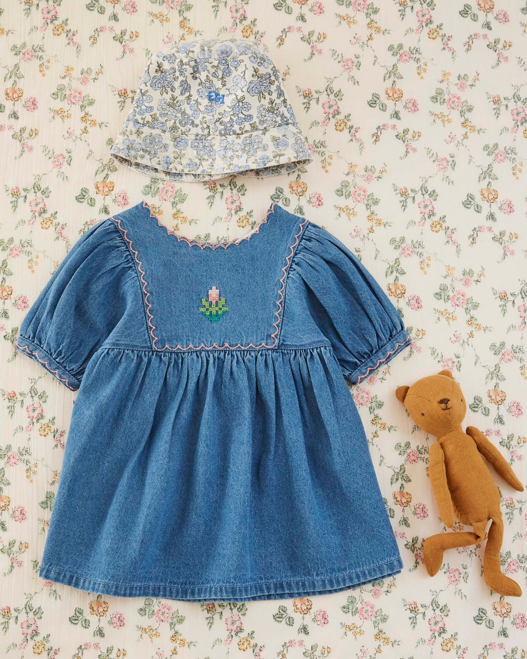 Robe bébé - Brodé fleur denim