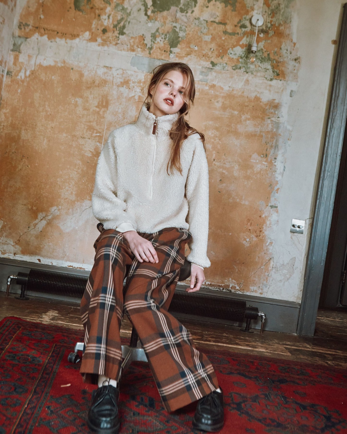 wide-legged checked pants