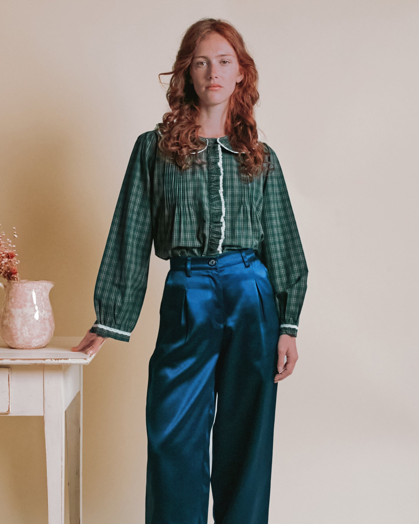 Blouse - Plissée carreaux forêt