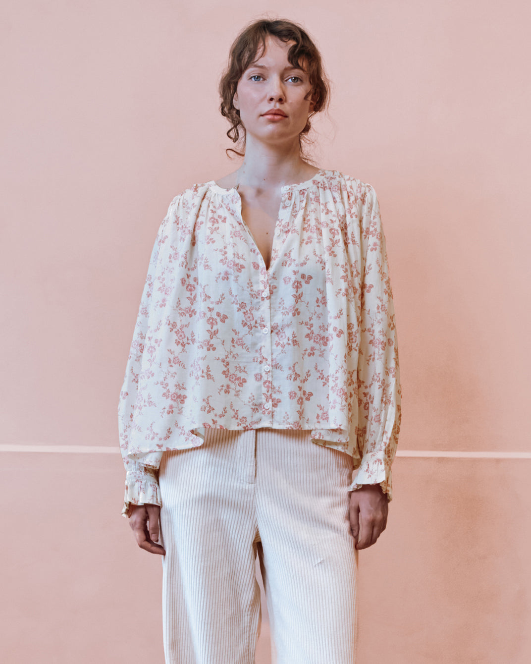 Blouse - Fleurie écru et rose
