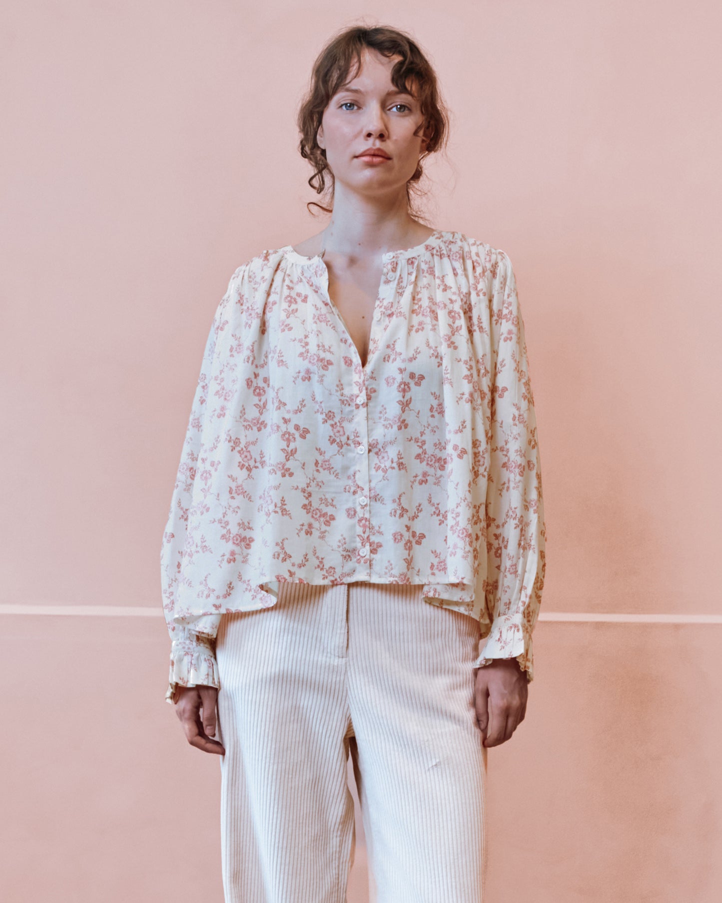 Blouse - Fleurie écru et rose