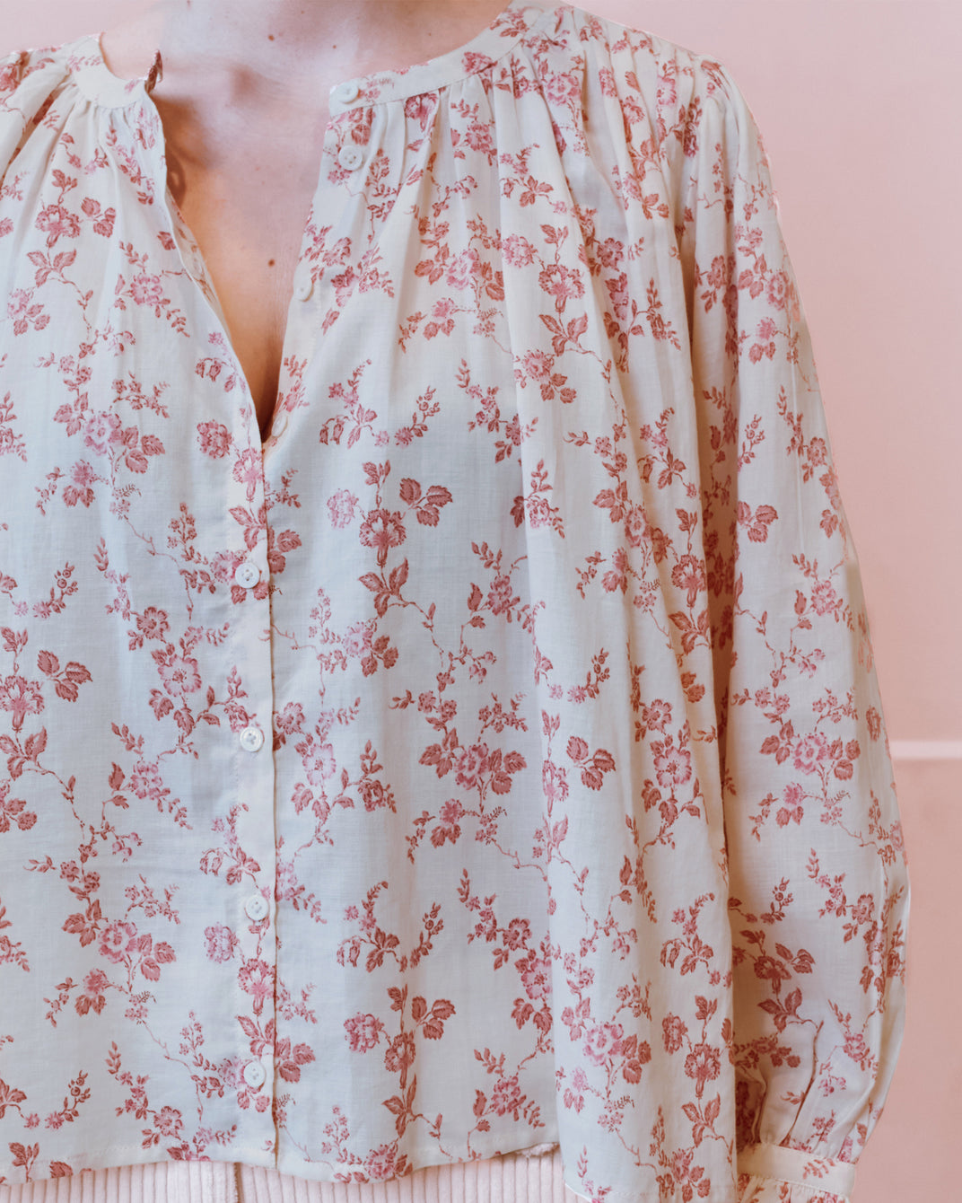 Blouse - Fleurie écru et rose