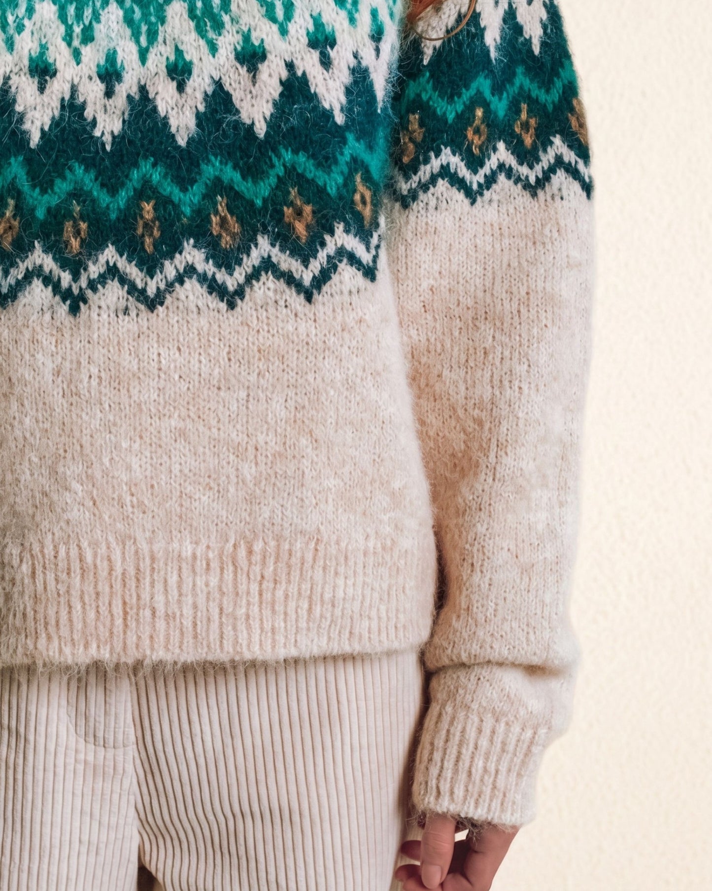Pull - Jacquard écru et vert